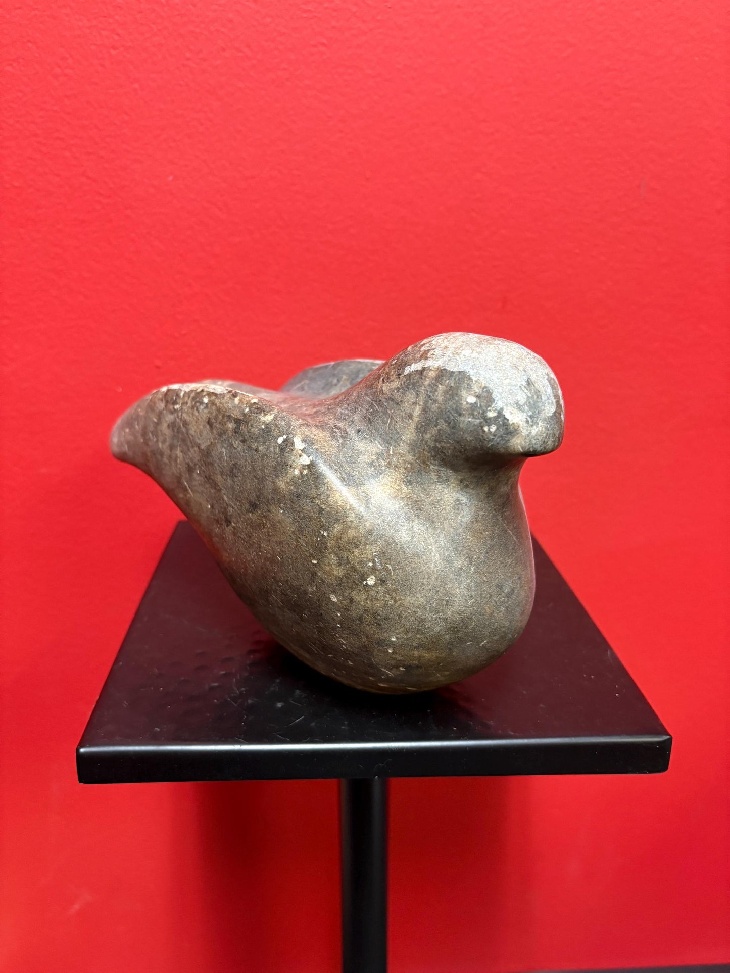 Lovely indigenous Inuit soapstone bird  7 x 6 high  not perfect condition  signed and heavy.  wow