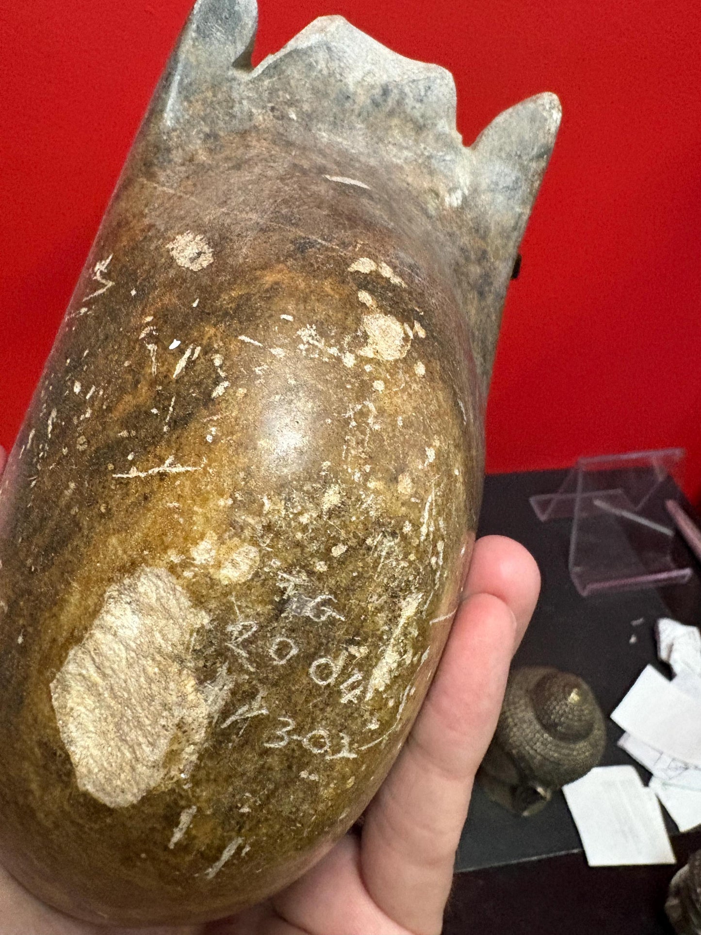 Lovely indigenous Inuit soapstone bird  7 x 6 high  not perfect condition  signed and heavy.  wow