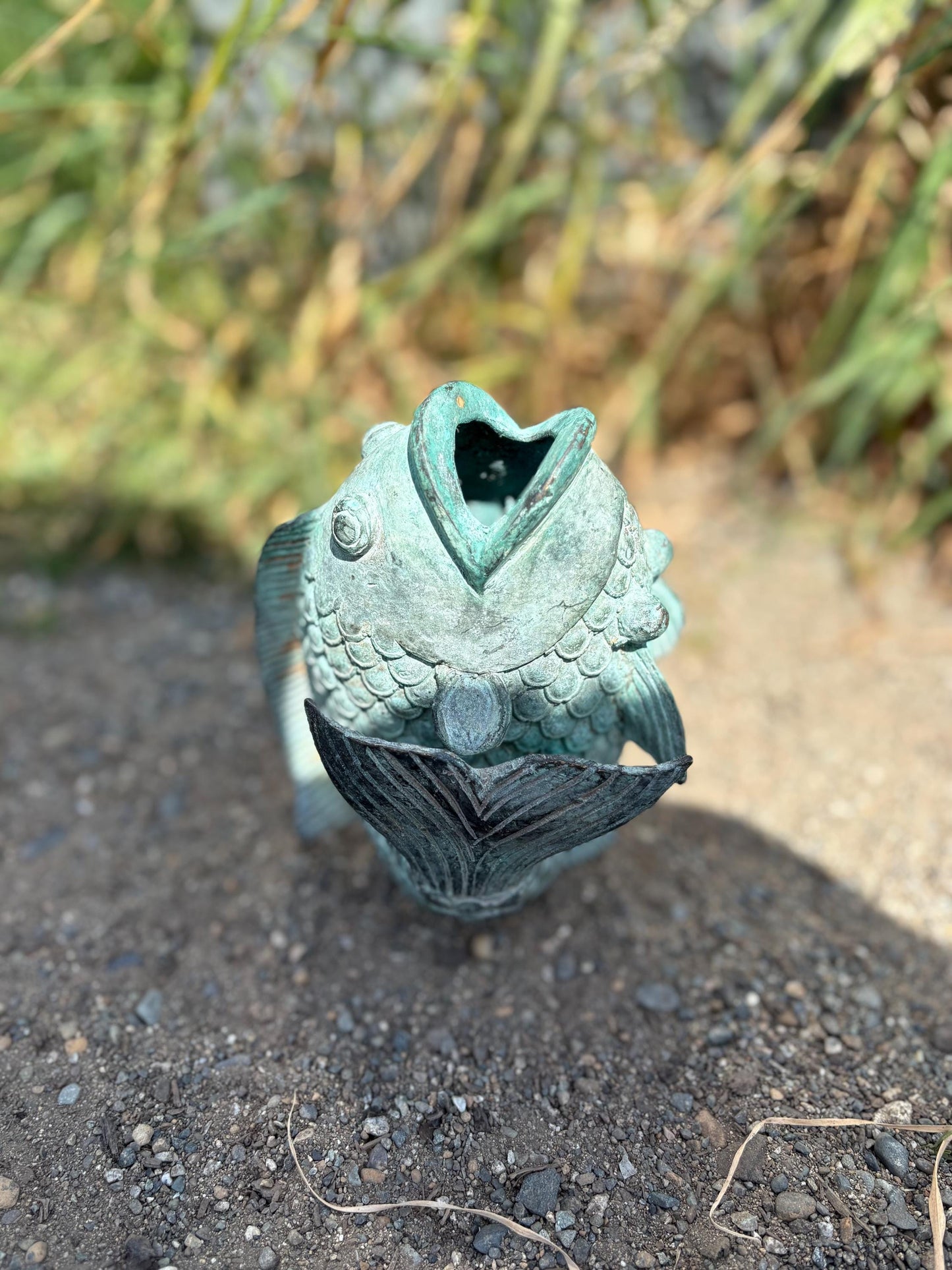 Stunning old Japanese 6 inch bronze Koi fish with wonderful patina — intense beauty — Japanese art — great gift