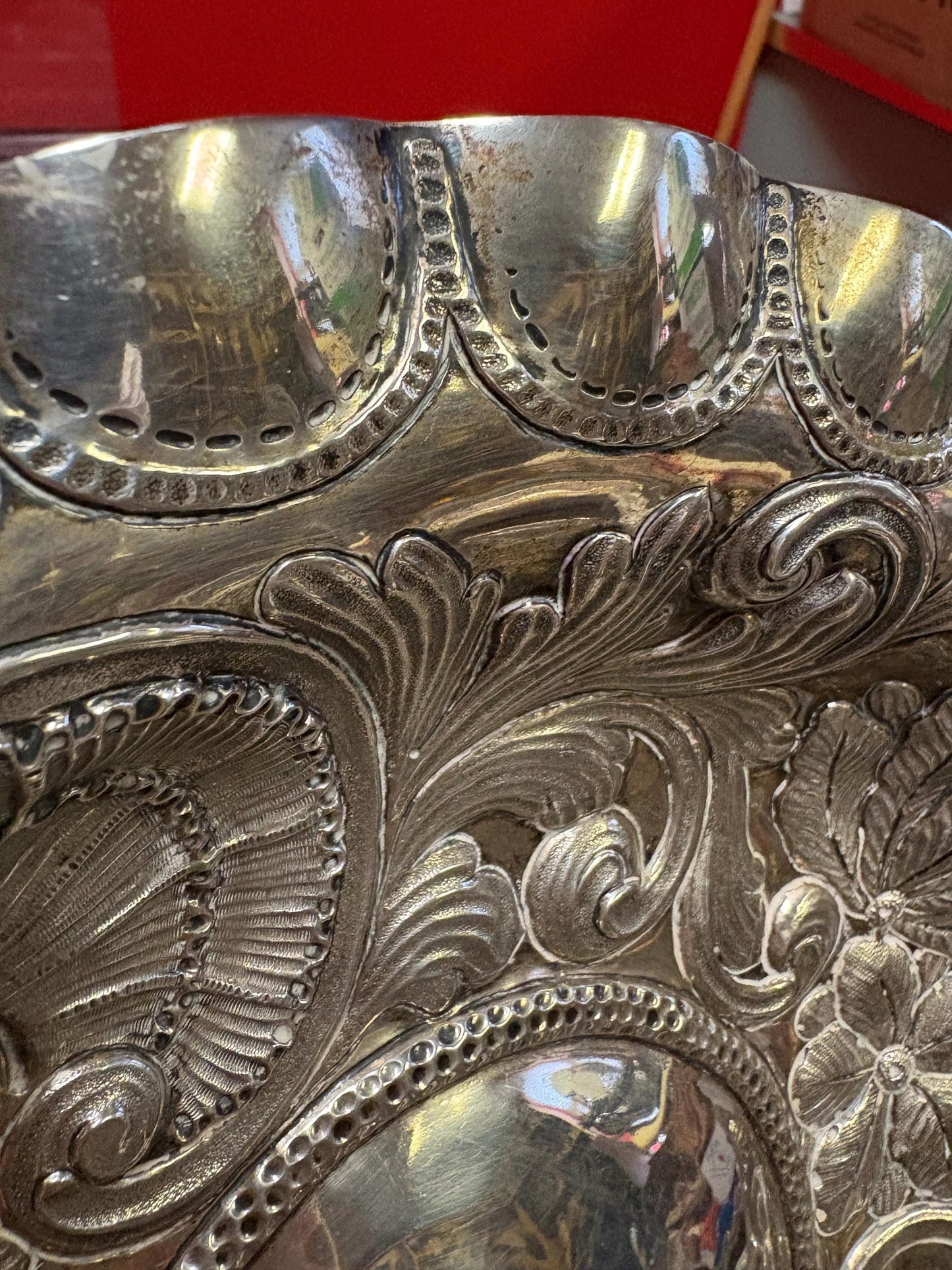 Stunning massive solid European antique Hallmarked sterling silver bowl   12 inches 495 g  wonderful lion motif  fabulous sterling silve