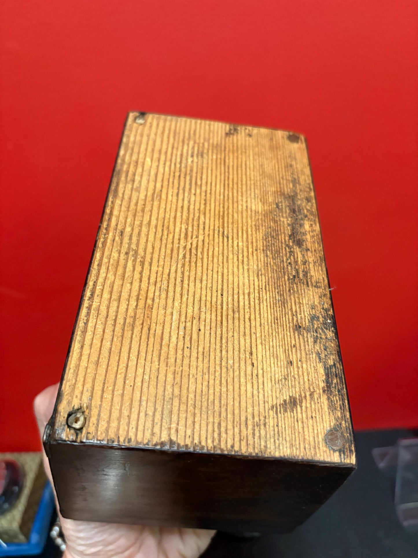 Fabulous early 19 century wooden jewelry or sewing box  in amazing condition  beautifully lined inside and 8 x 5 x 4 high  wonderful gift