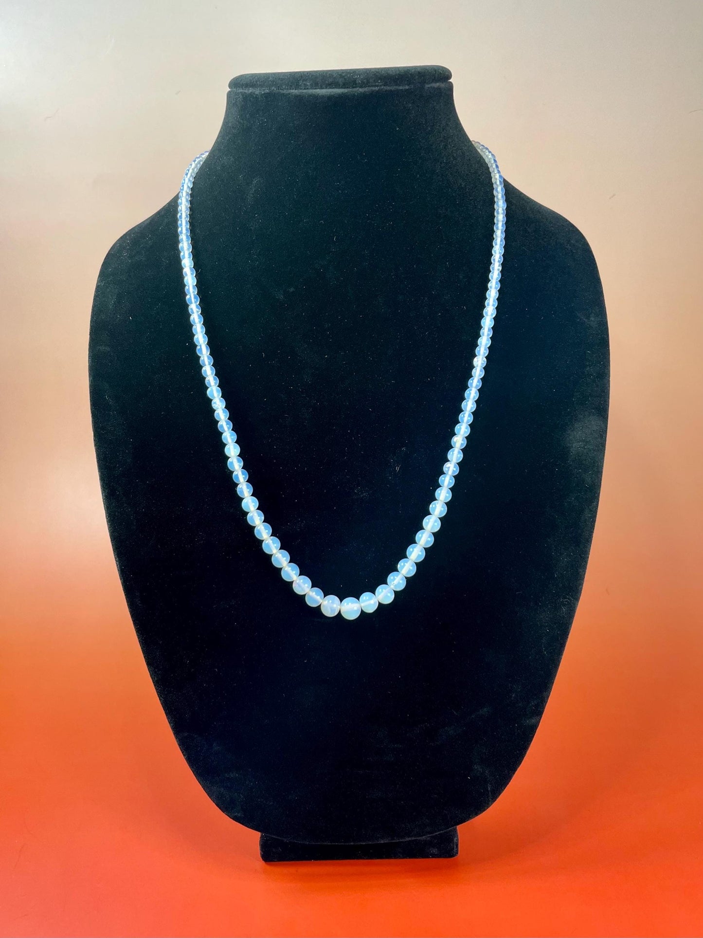 Silver Clasp 24 inch Restrung Opalescent Glass Beaded Necklace - B