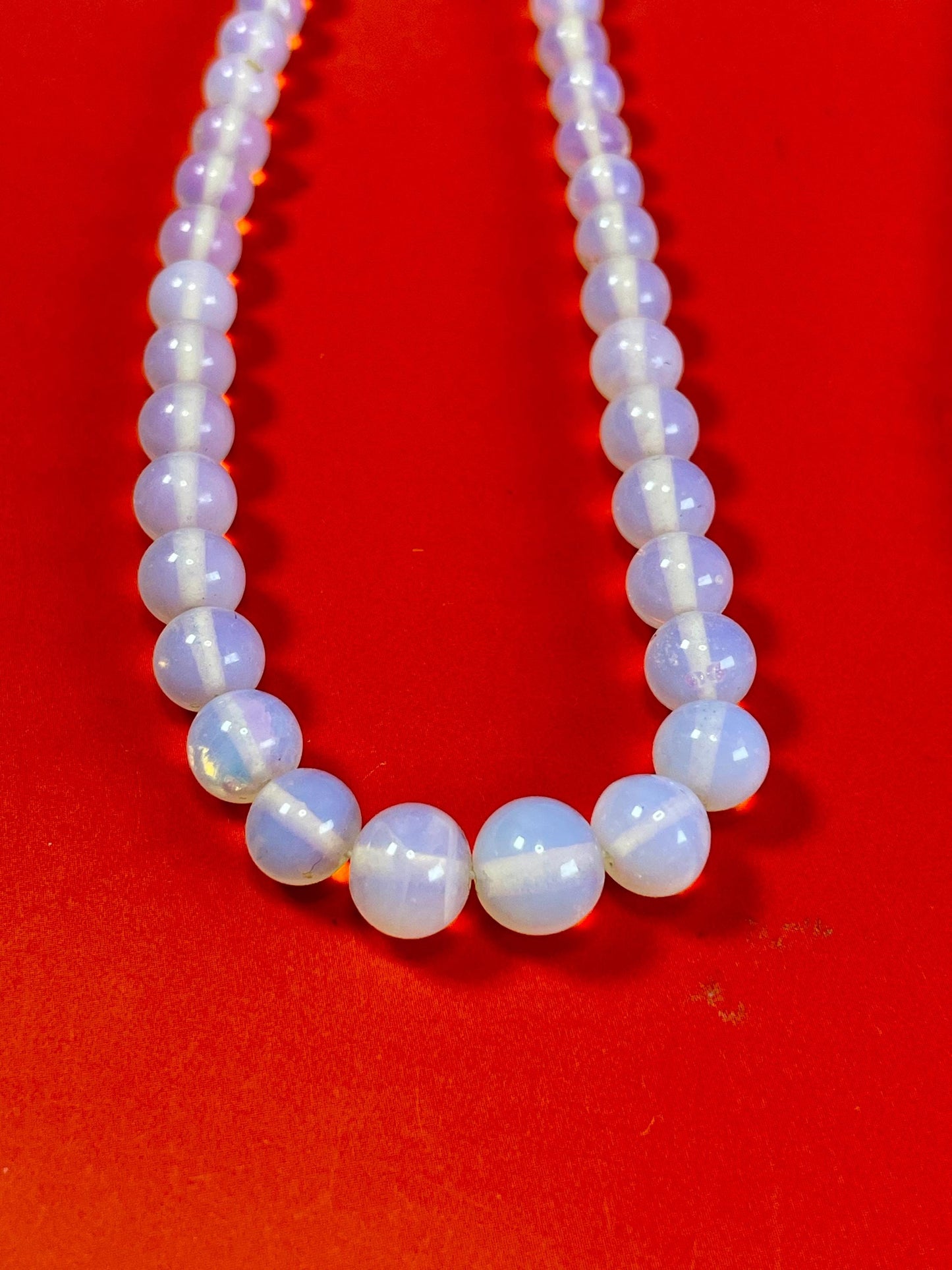 Silver Clasp 24 inch Restrung Opalescent Glass Beaded Necklace - B