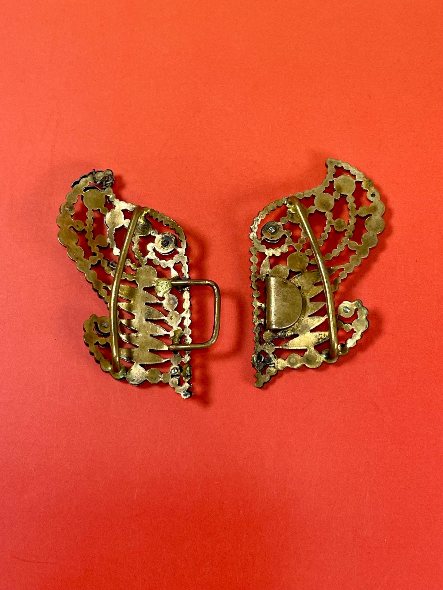 Very Cool Victorian Cut Steel Buckle with Butterfly Design - B