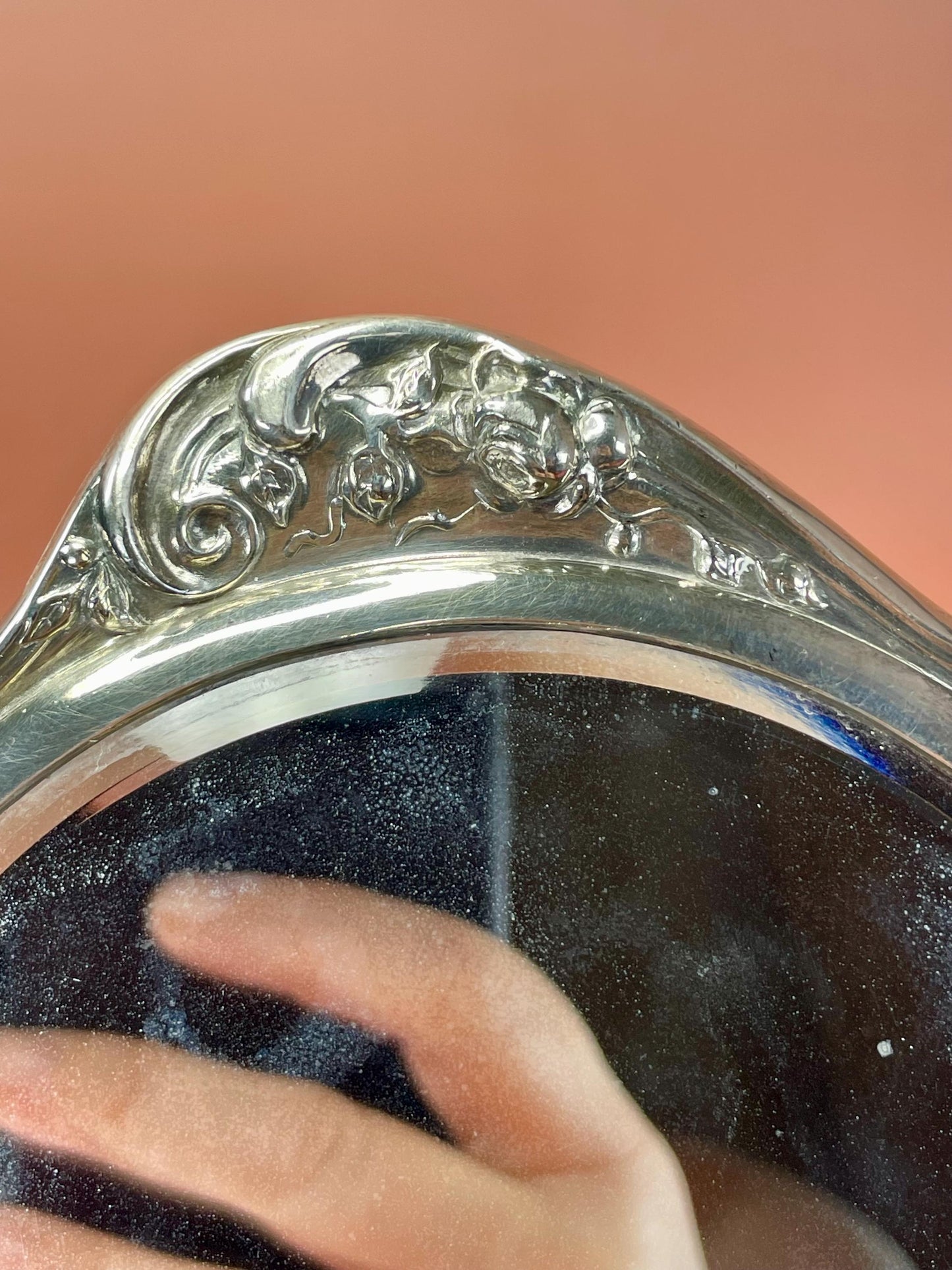 Stunning Victorian Silver Plated hand mirror with flower design   perfect gift -B