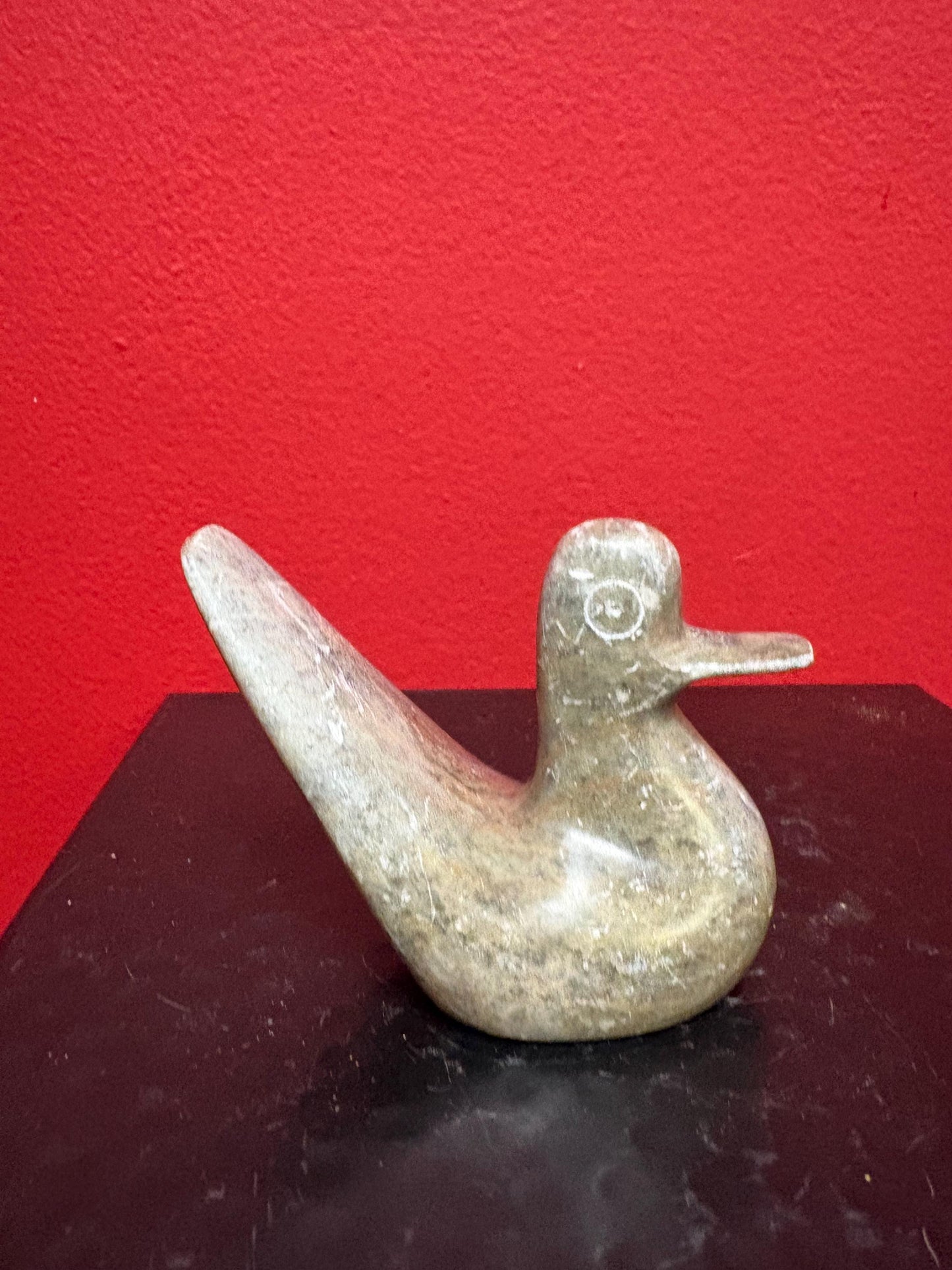 Lovely Inuit soapstone 3 1/2 x 3 high duck  minor scratching  great value