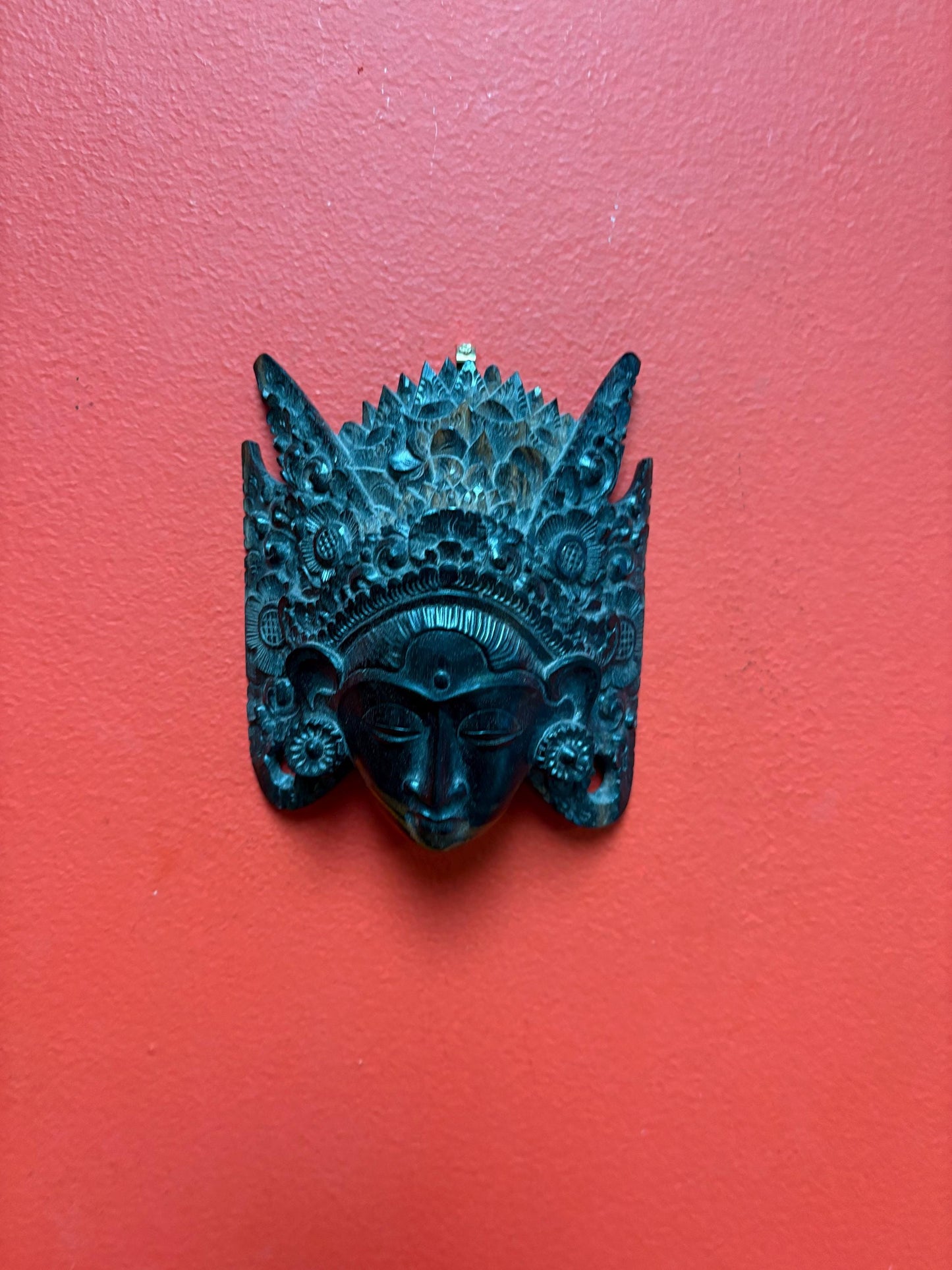 Beautiful vintage Indonesian wooden goddess mask  5 inches tall wonderful detail