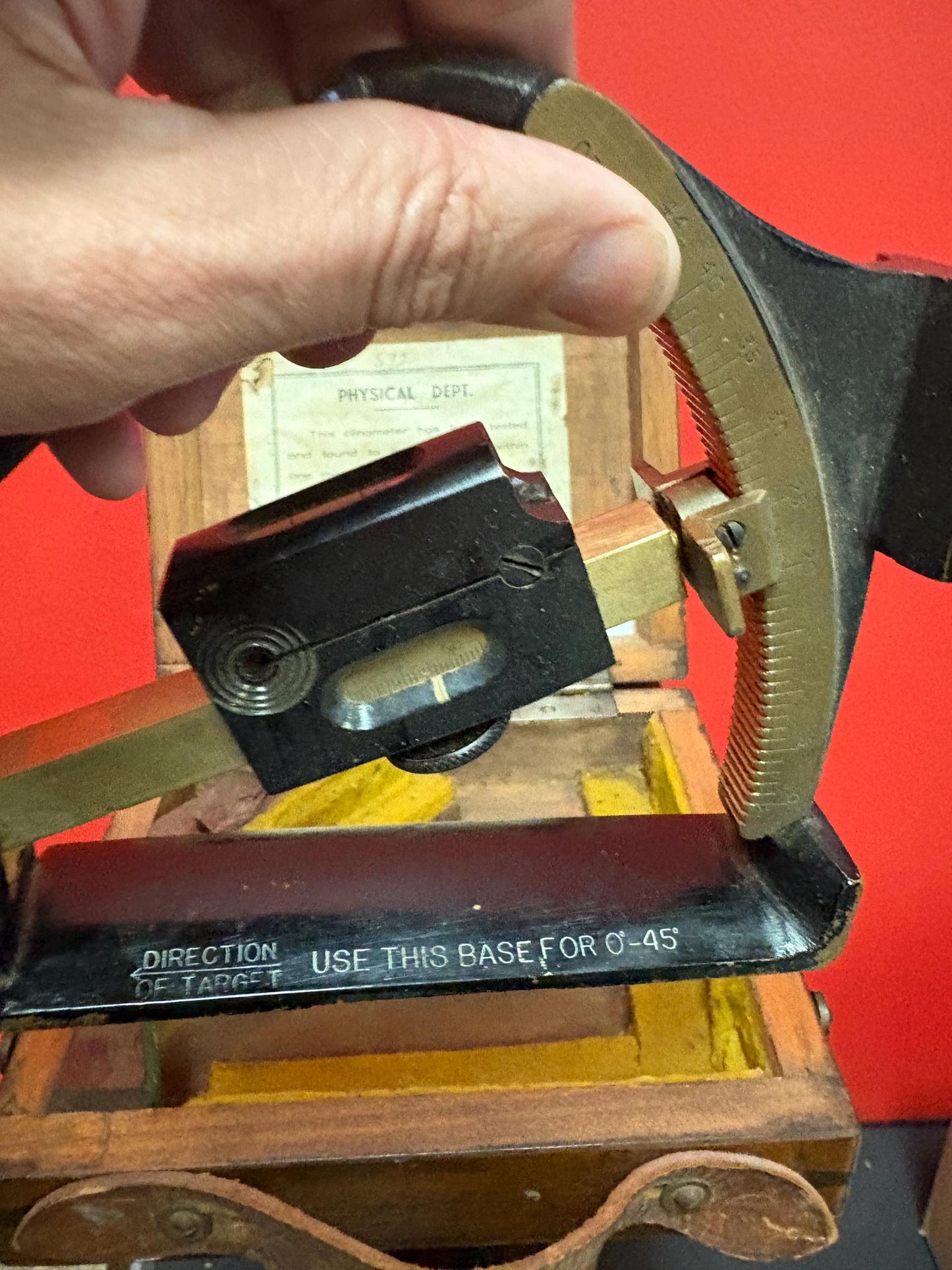 Fabulous rare antique CLINOMETER field mark six number 592 in box  wonderful condition and complete  approximately 7 x 5