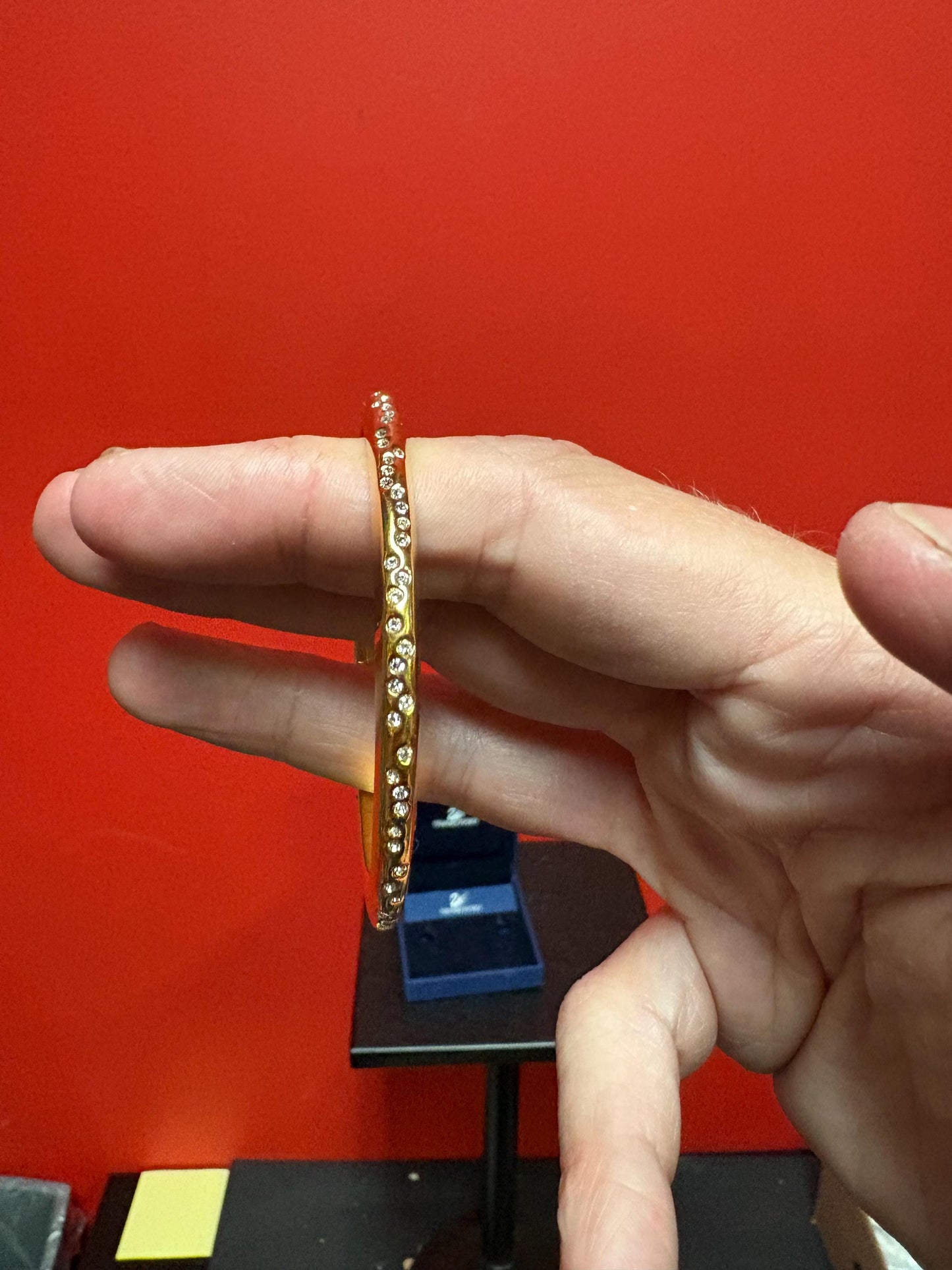 Beautiful like new 3 inch wide Swarovski bangle bracelet in original box -