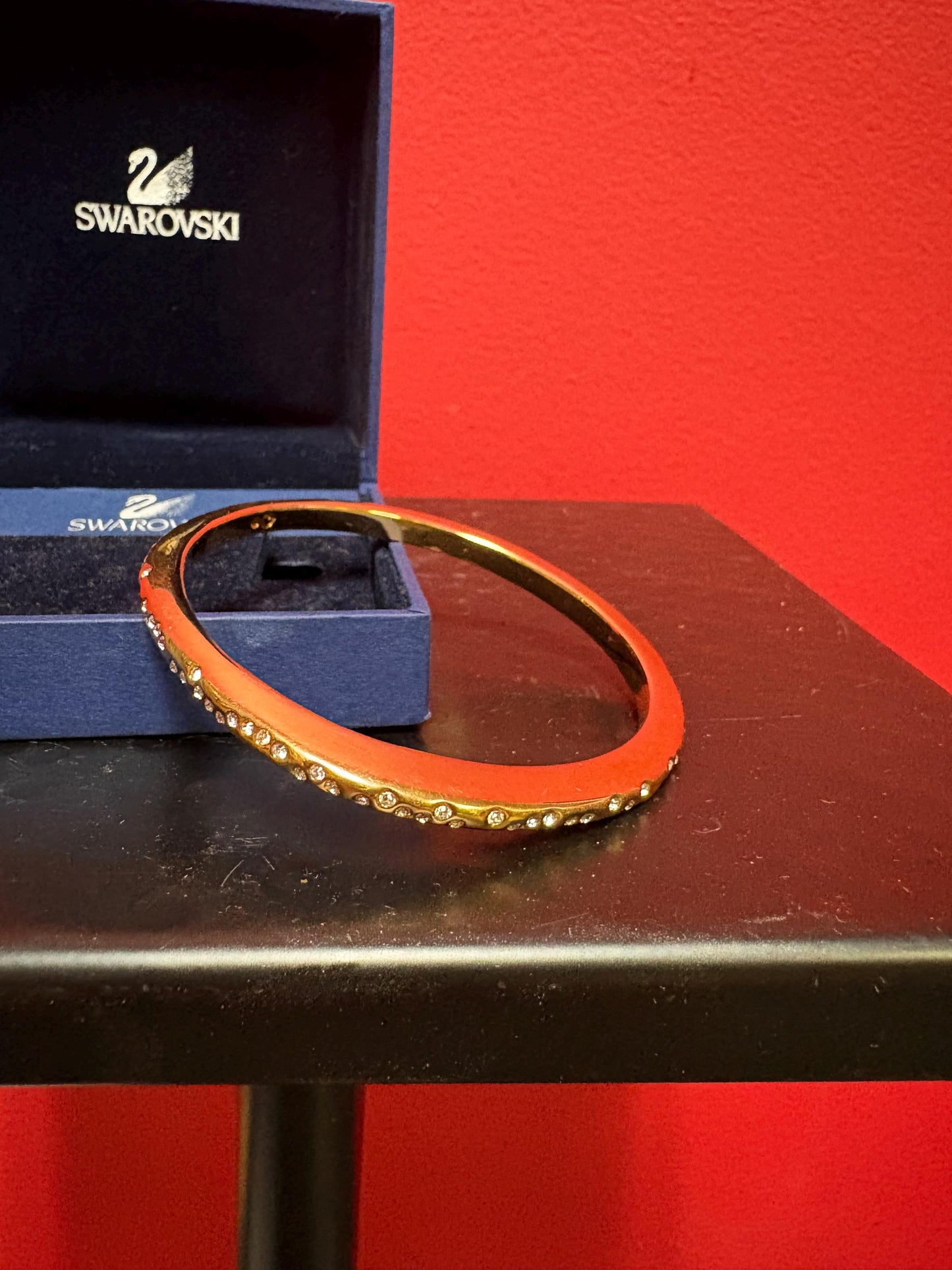 Beautiful like new 3 inch wide Swarovski bangle bracelet in original box -