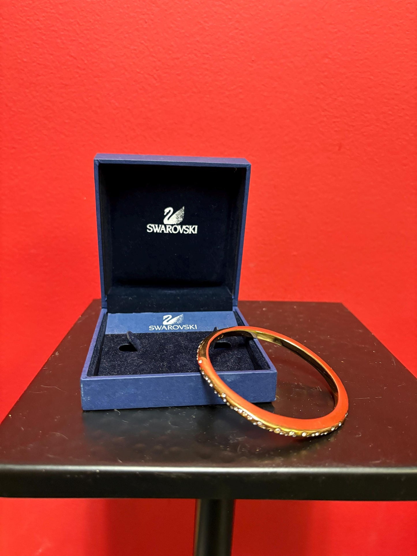 Beautiful like new 3 inch wide Swarovski bangle bracelet in original box -