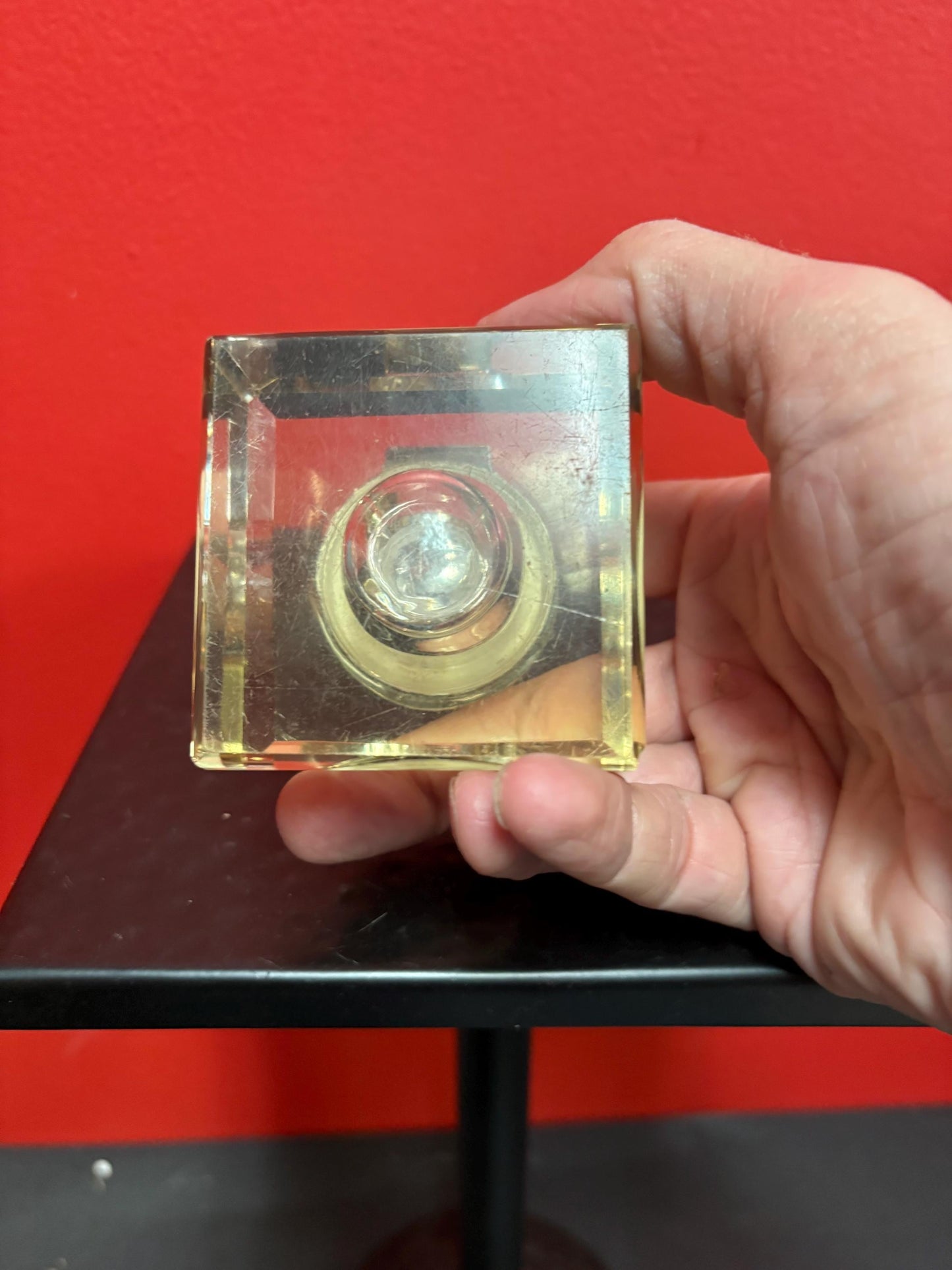 Beautiful antique silver plated and crystal inkwell  3 x 3  couple scratches and perfect for your desk or a gift  amazing value - B