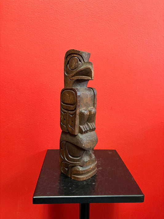Beautiful 10 inch tall signed indigenous first nation pacific north West Coast Cedar totem pole - eagle human transformation  wow