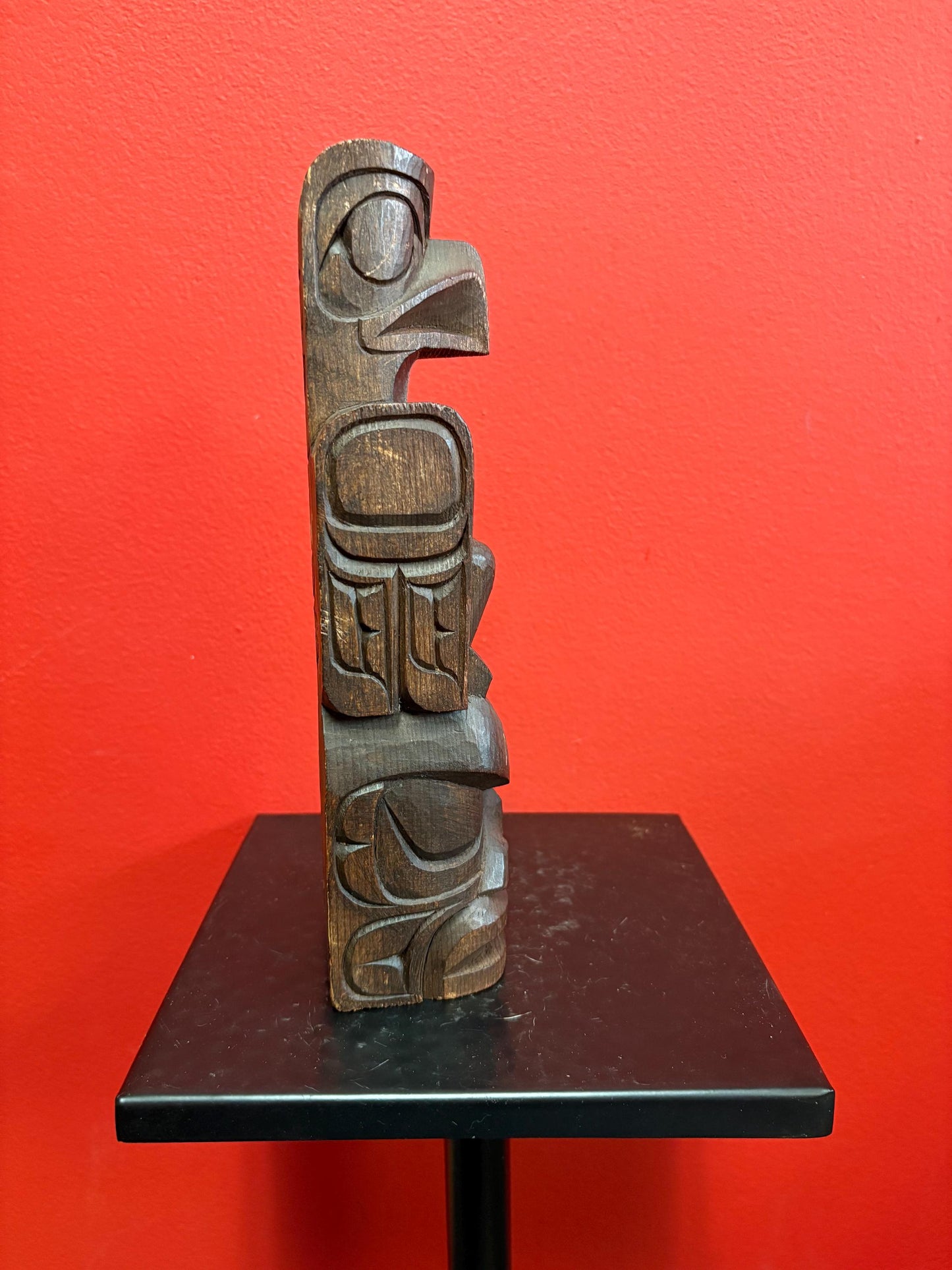 Beautiful 10 inch tall signed indigenous first nation pacific north West Coast Cedar totem pole - eagle human transformation  wow