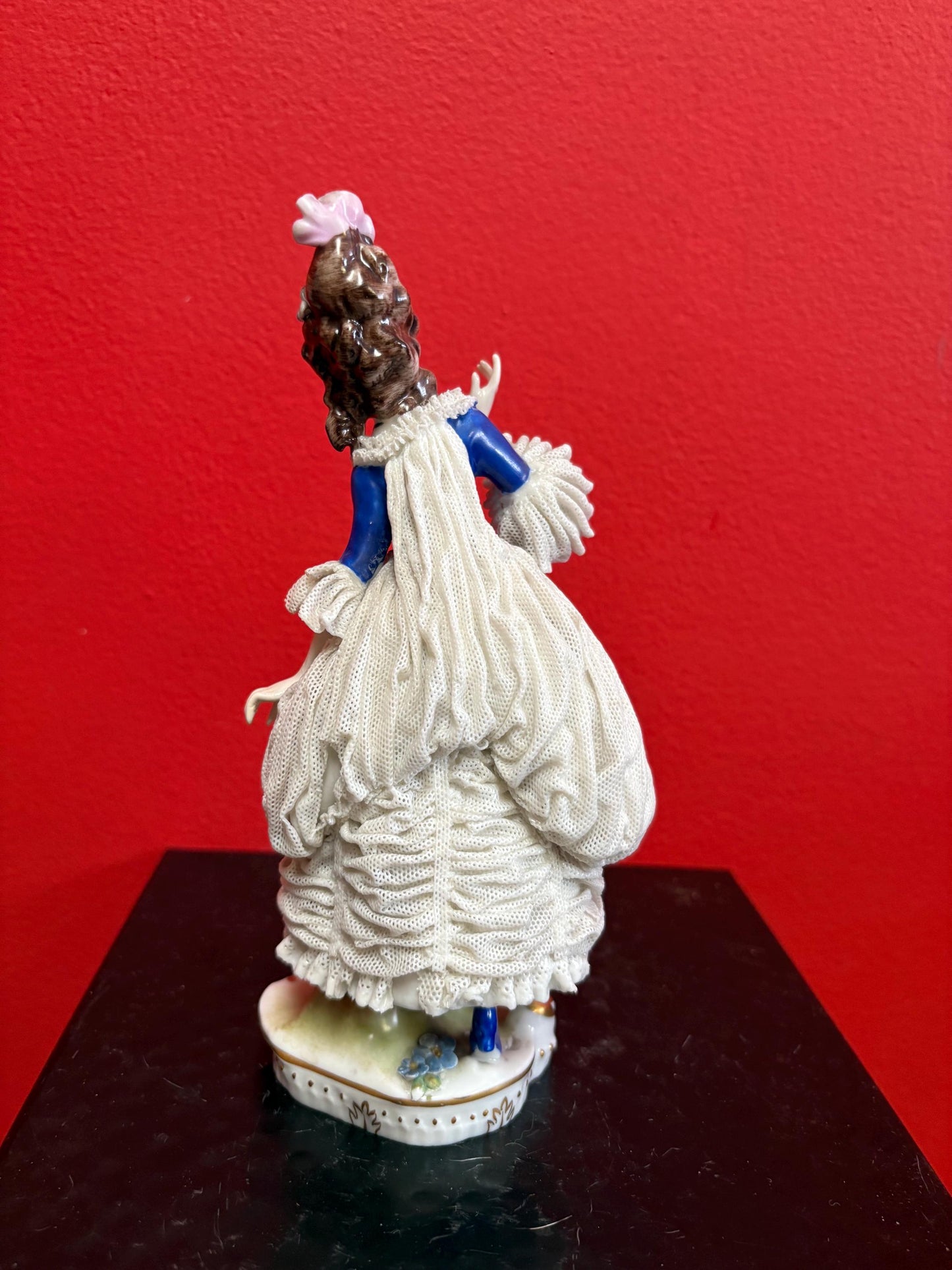 Lovely 8 inch tall European Dresden figure of a lady in perfect condition  great value- B