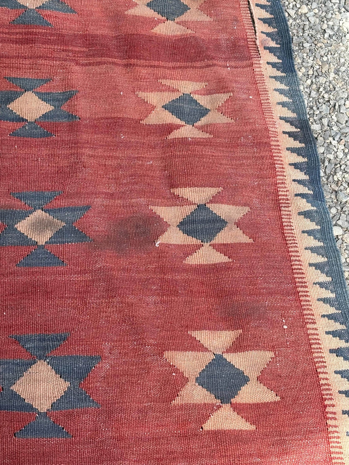 Stunning 65 x 48 antique Navajo wool rug - as is  see photos  perfect for high traffic space  great value