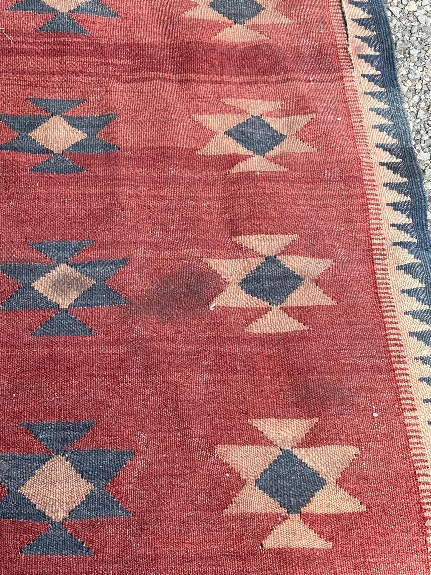 Stunning 65 x 48 antique Navajo wool rug - as is  see photos  perfect for high traffic space  great value