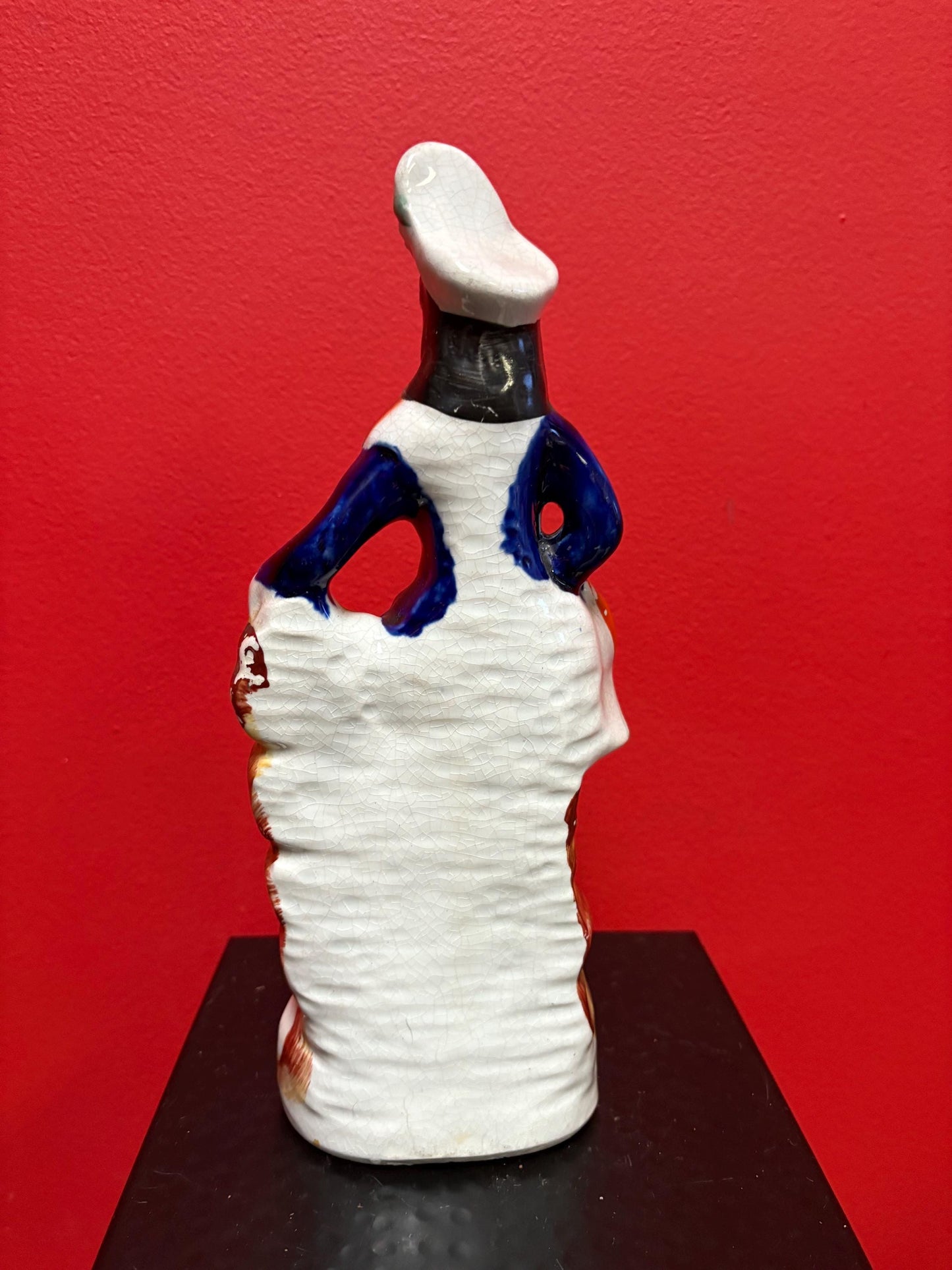 Beautiful  antique 11 inch tall Staffordshire, flat back statue of a soldier with dogs   great condition