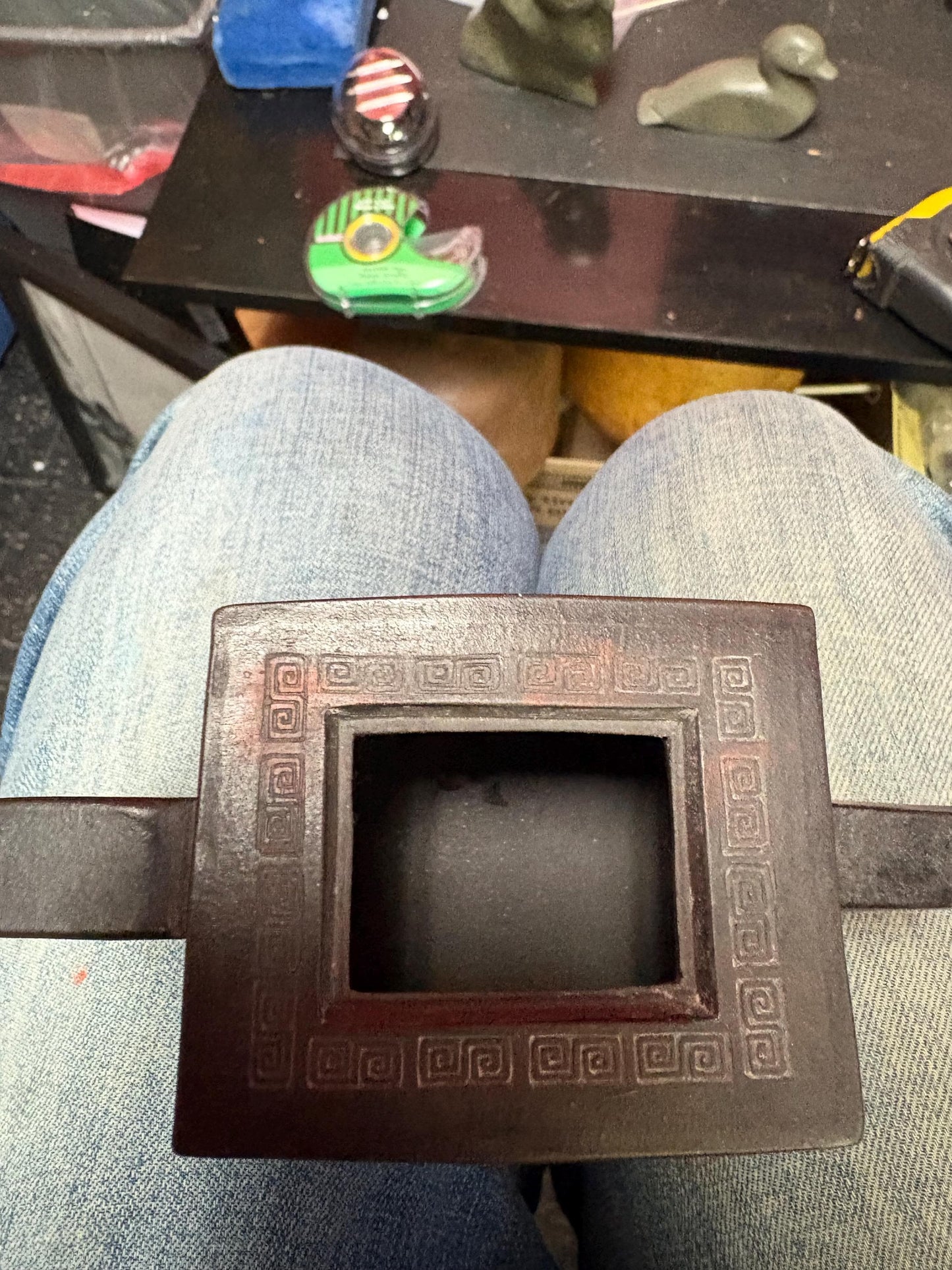 Beautiful 5 inch long by 3.5 high Chinese signed purple clay yixing teapot in perfect condition in box  signed three times - B