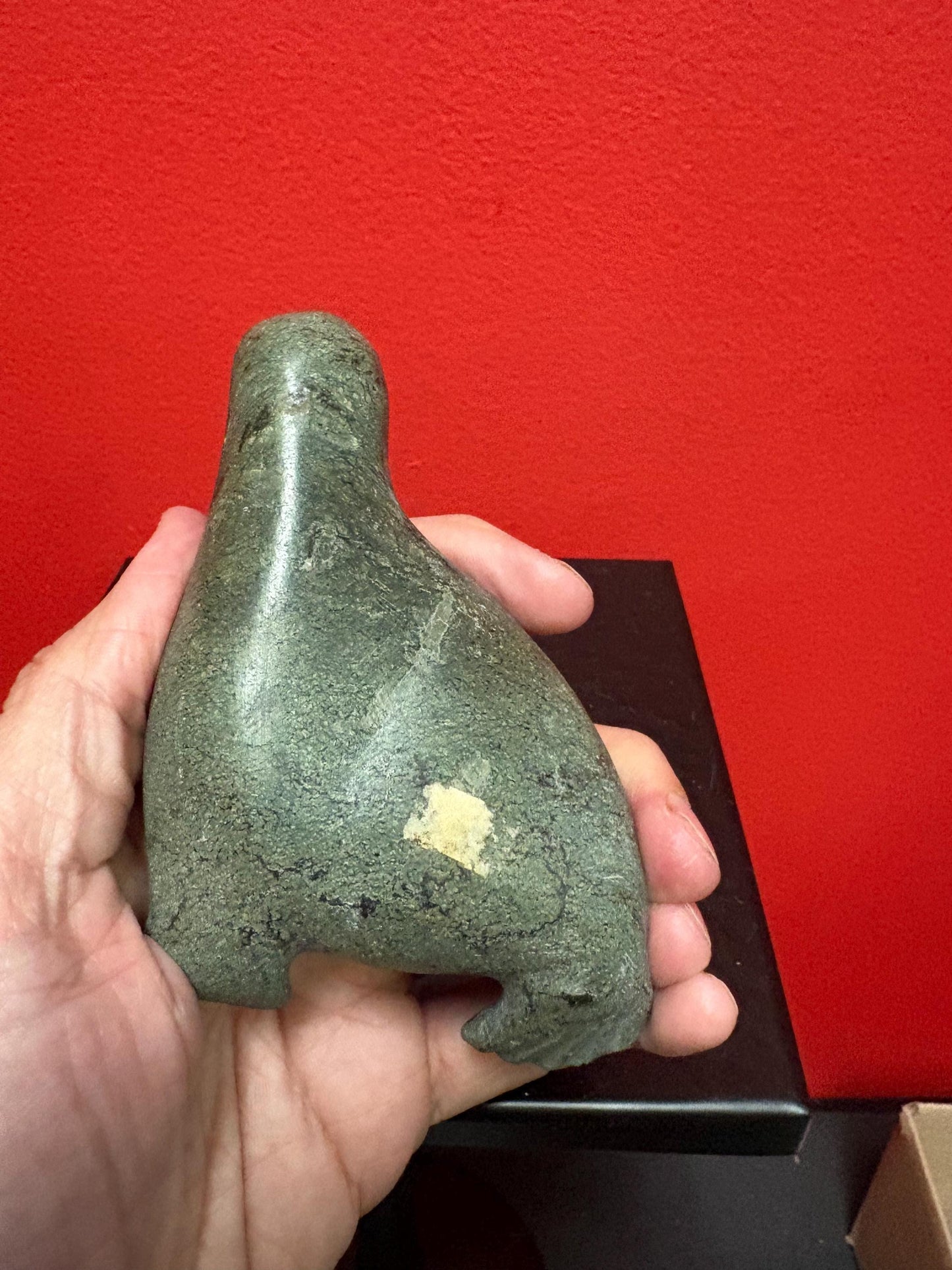 Antique 5 inch long authentic carved Inuit soap stone carved seal - B