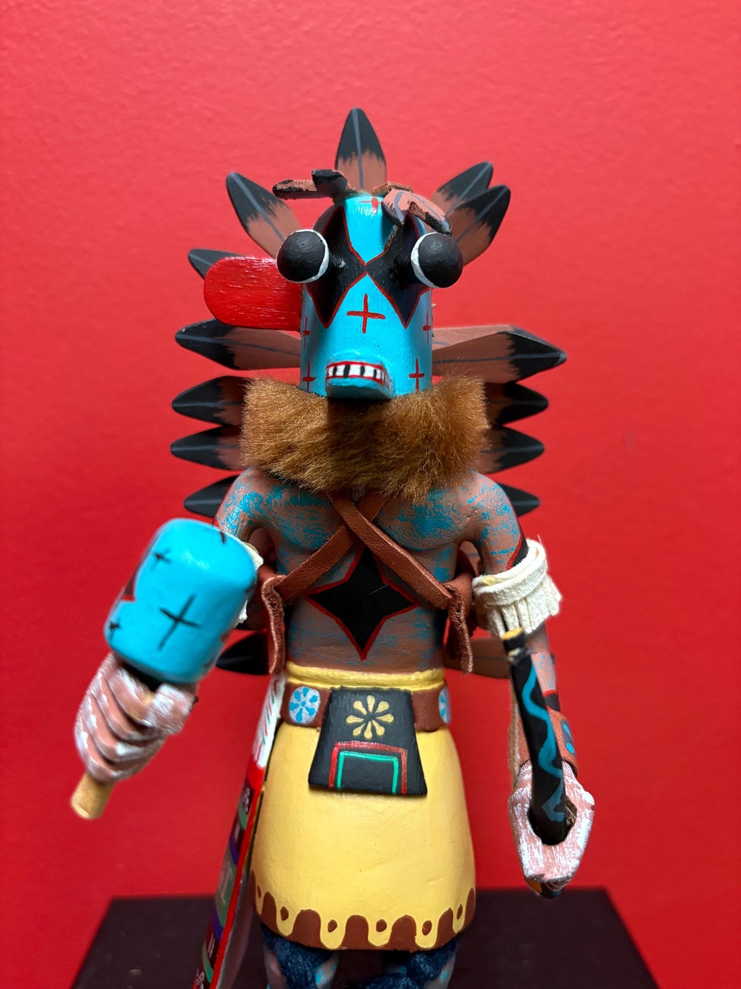 Lovely signed indigenous American hopi kachina doll missing ear   11 inches tall