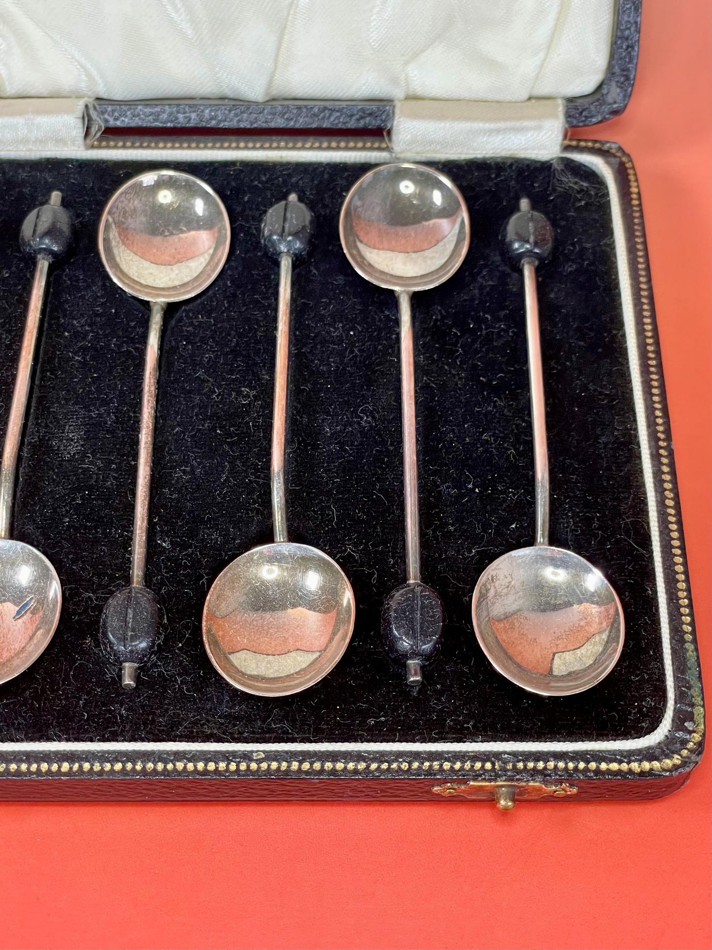 English Sterling Silver Coffee Spoon Set  4 inches each  in Case -B