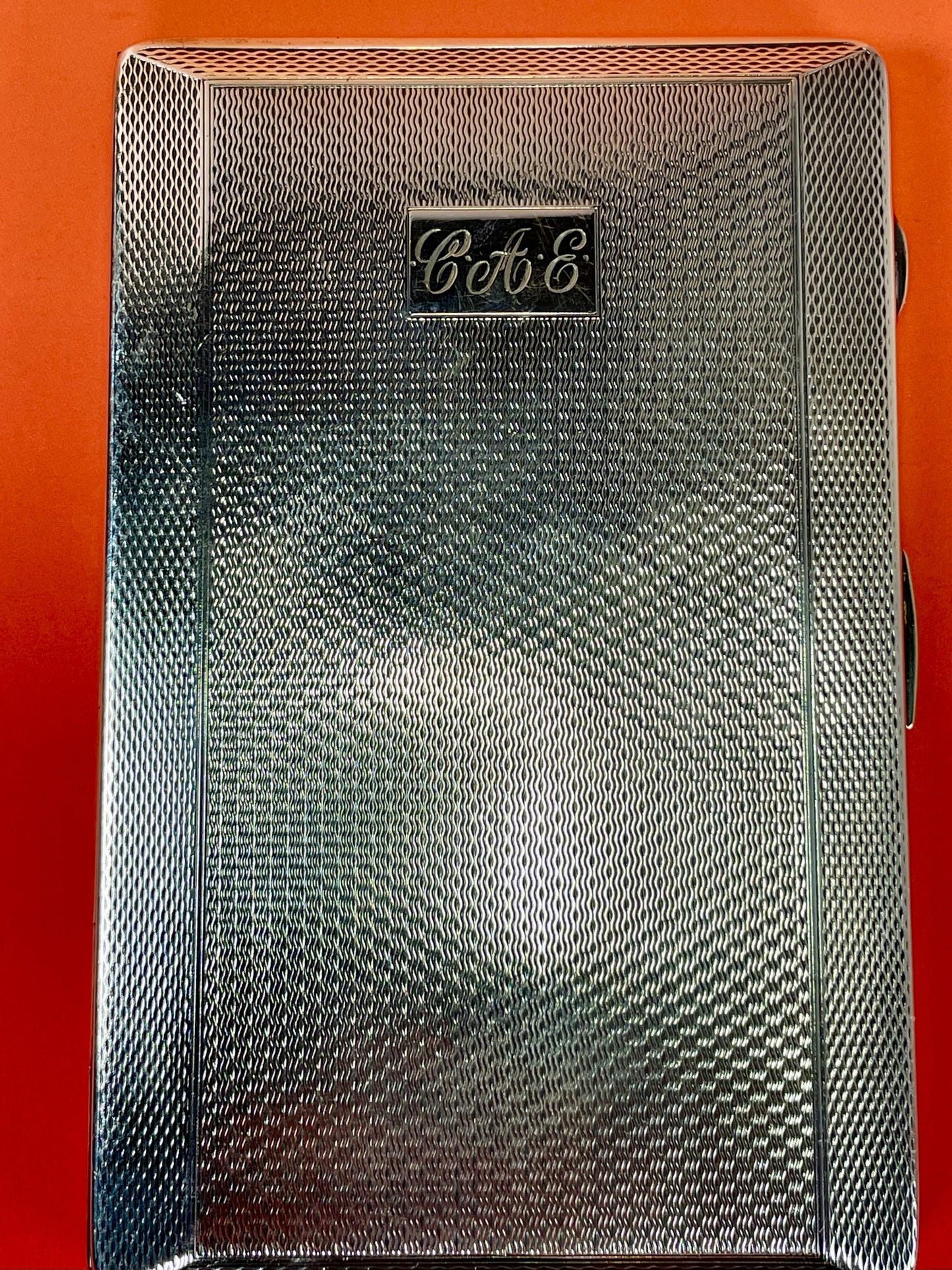 Antique Silver Plated Engine Turned Cigarette Case