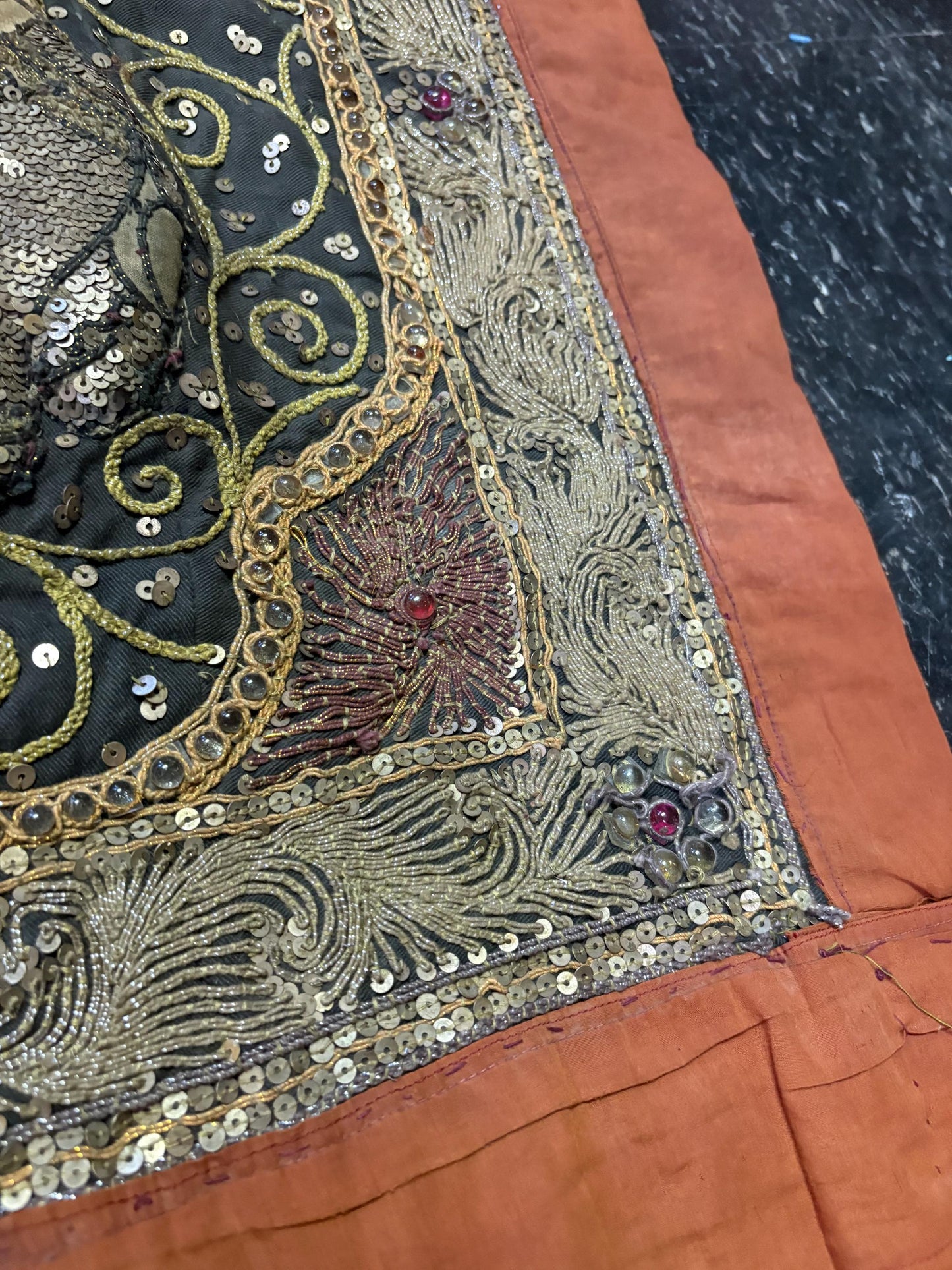 Absolutely stunning 39 x 29 inch  antique South Asian fabric wonderful condition jewelled and handmade  wow