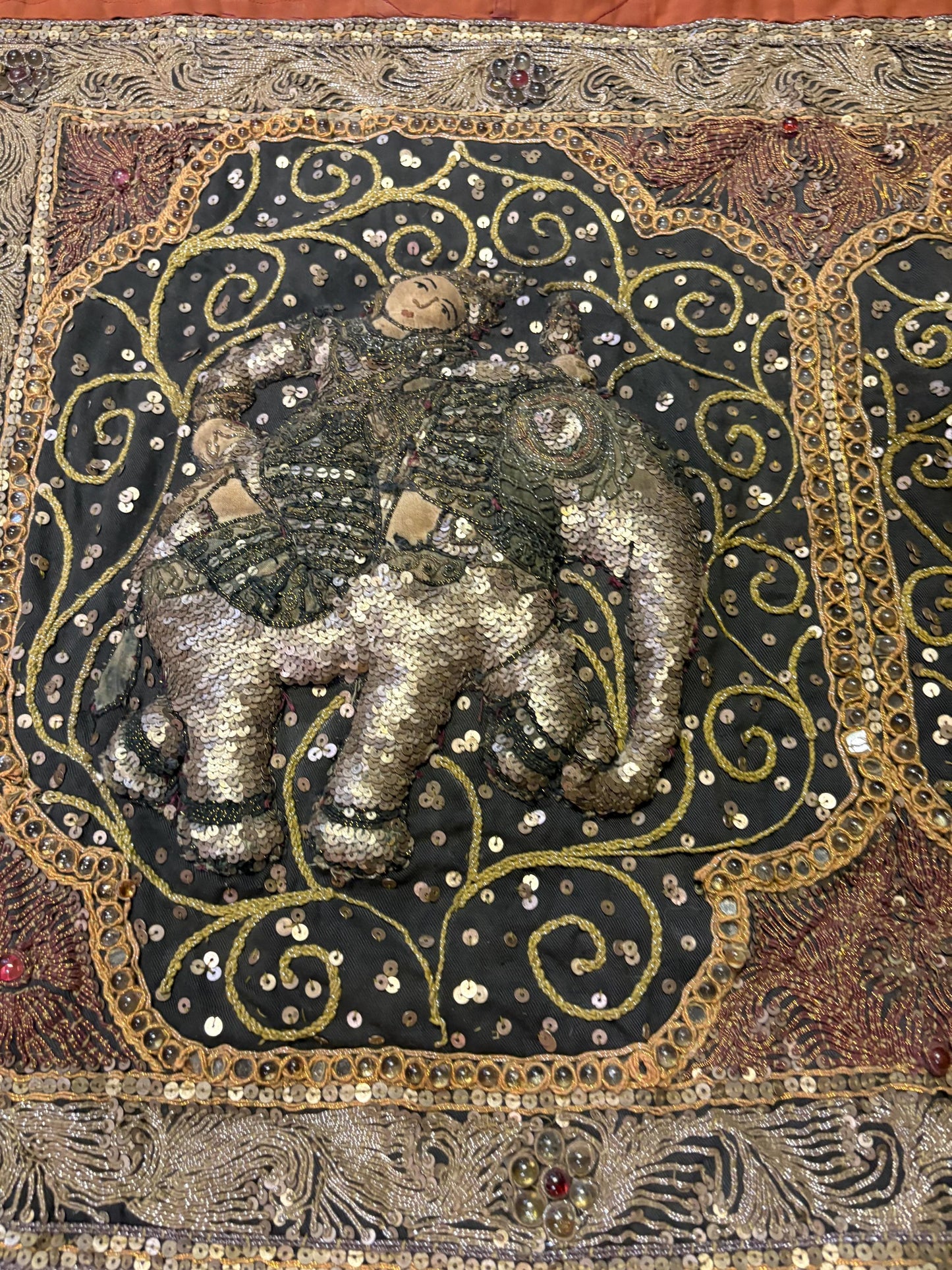 Absolutely stunning 39 x 29 inch  antique South Asian fabric wonderful condition jewelled and handmade  wow