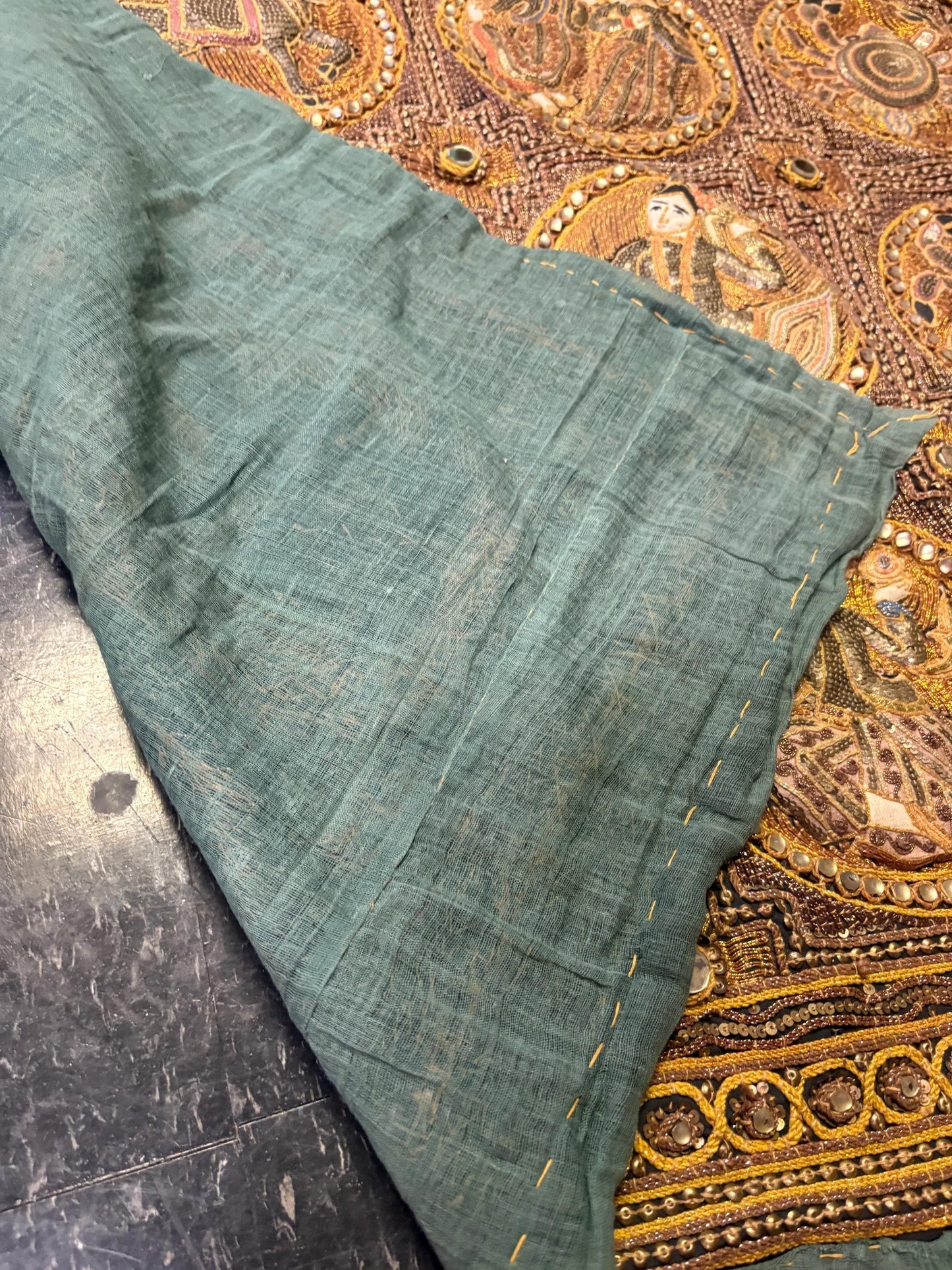 Absolutely stunning 41 x 35 antique south Asian fabric  jewelled and handmade  no words  wonderful  condition - wow