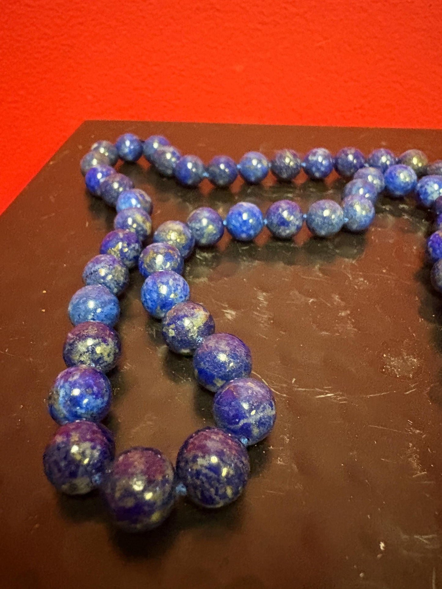 Amazing lapis necklace  wonderful colour and quality - great value  approximately 26 inches long wow