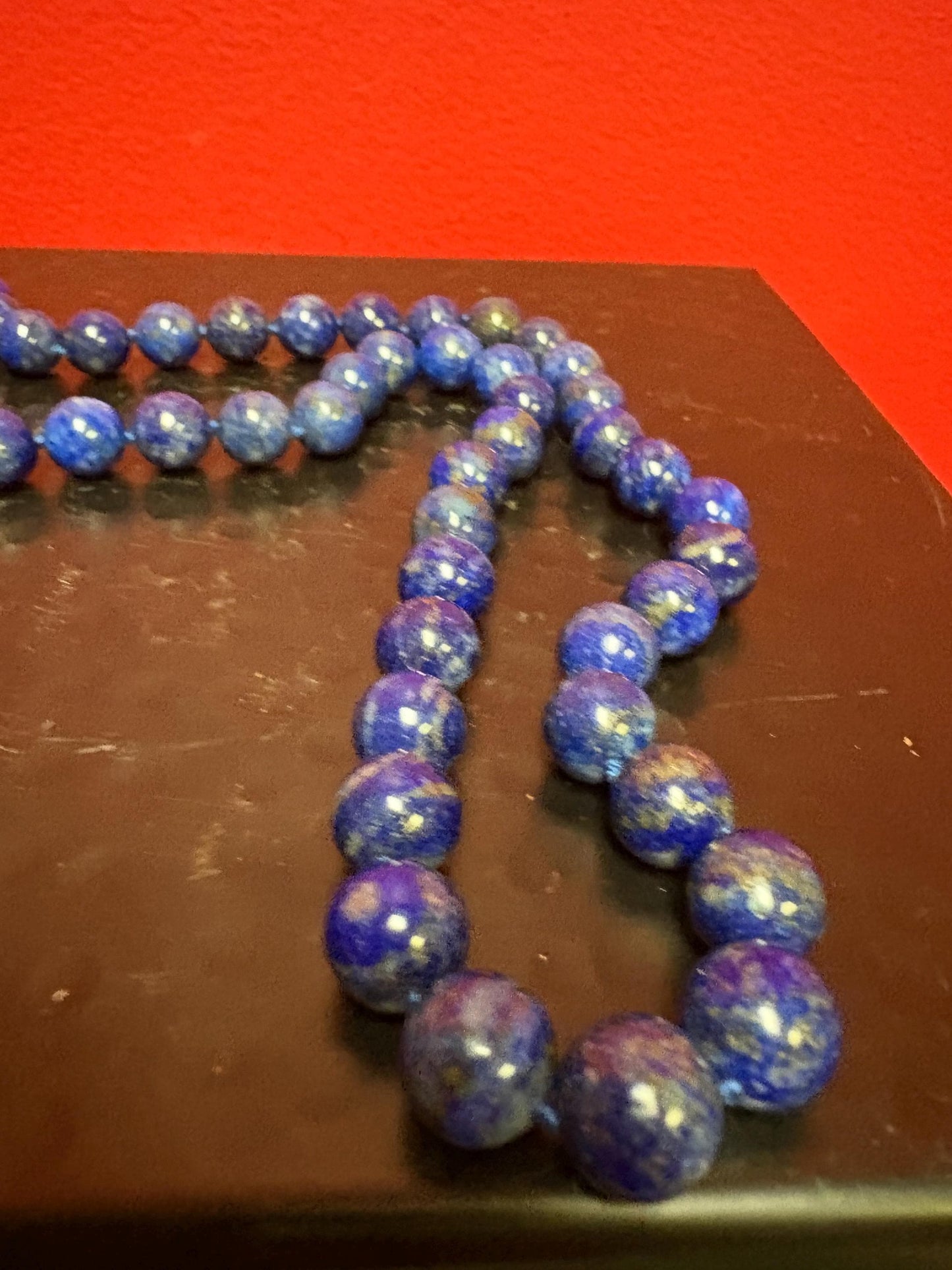 Amazing lapis necklace  wonderful colour and quality - great value  approximately 26 inches long wow