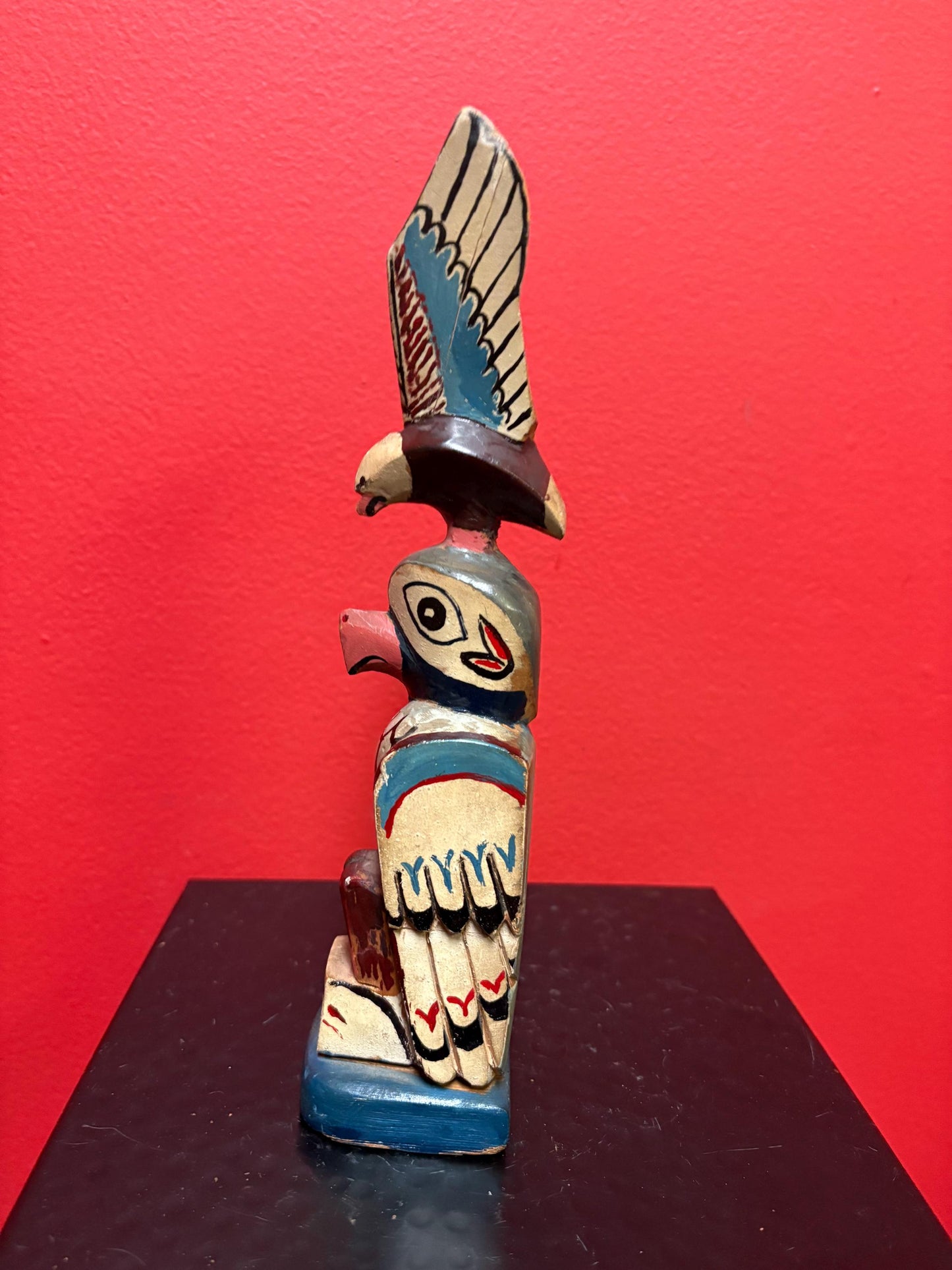 Stunning antique 9 inch primitive polychrome first nation Pacific Northwest Coast transformation totem pole  small chip  wow