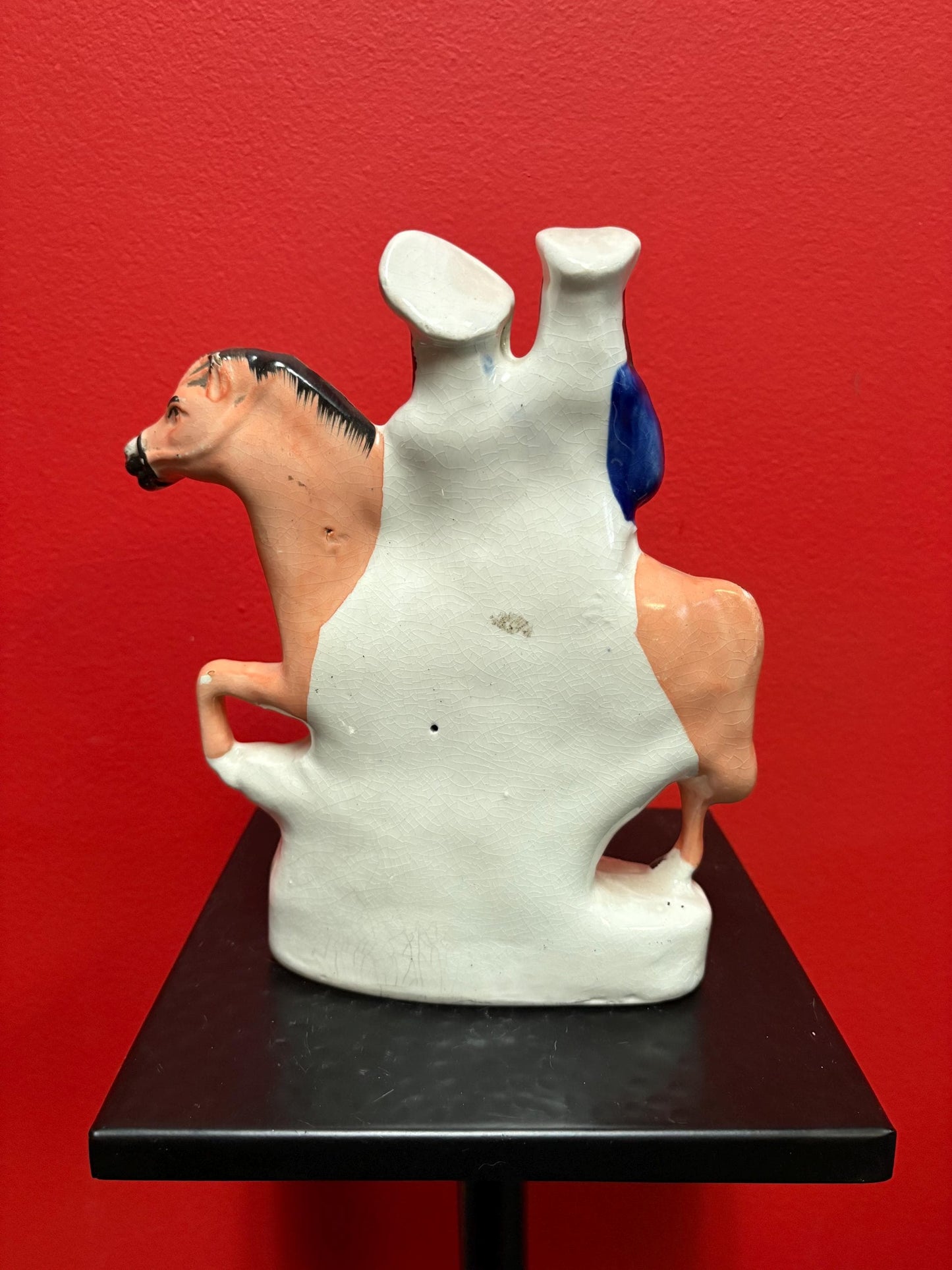 Beautiful 8  inch Staffordshire statue of a couple on Horse  returning home good condition -B