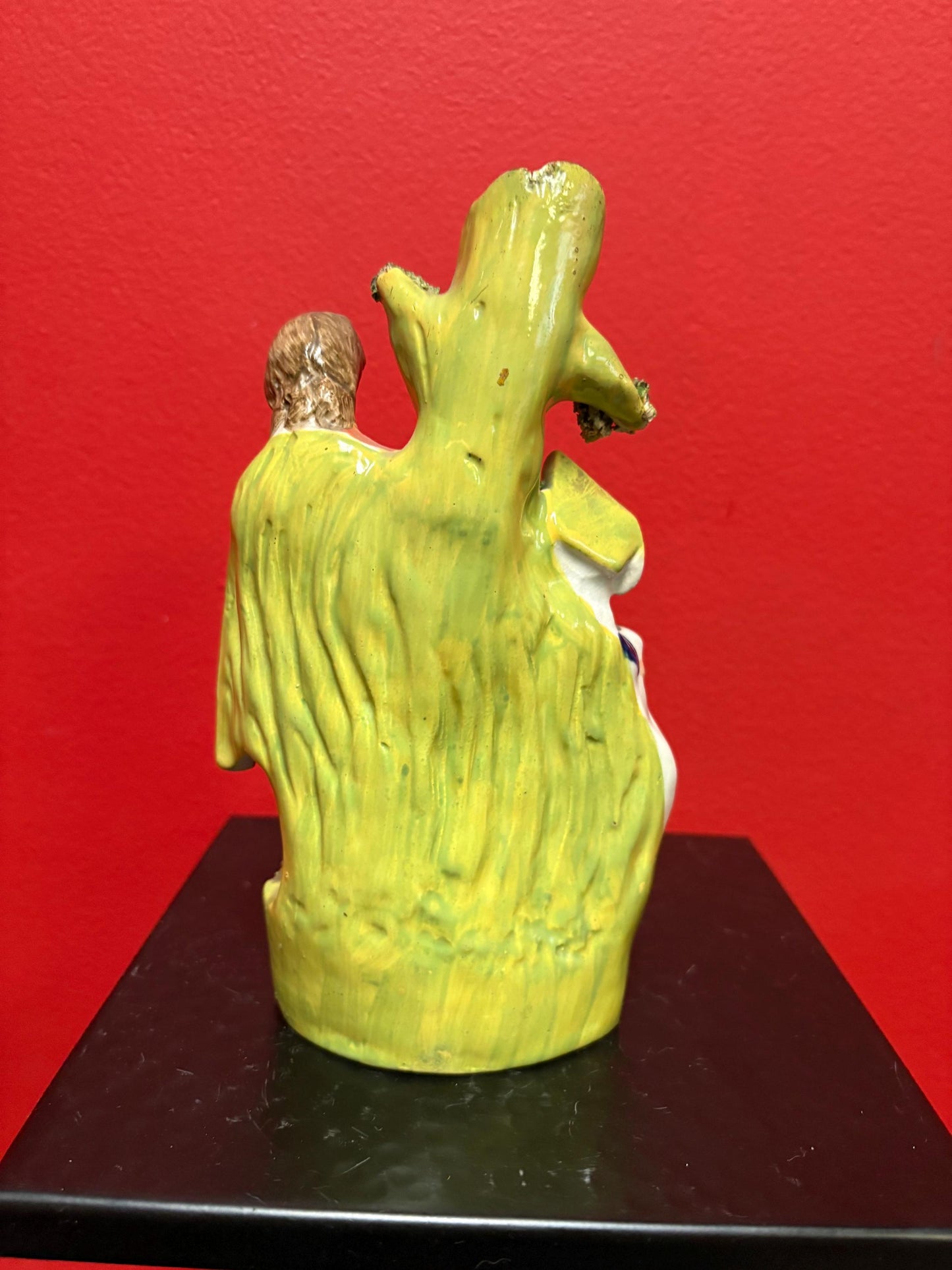 Beautiful 8  inch Staffordshire statue  of a couple with animal chip  unusual imagery  mid 19 century -B