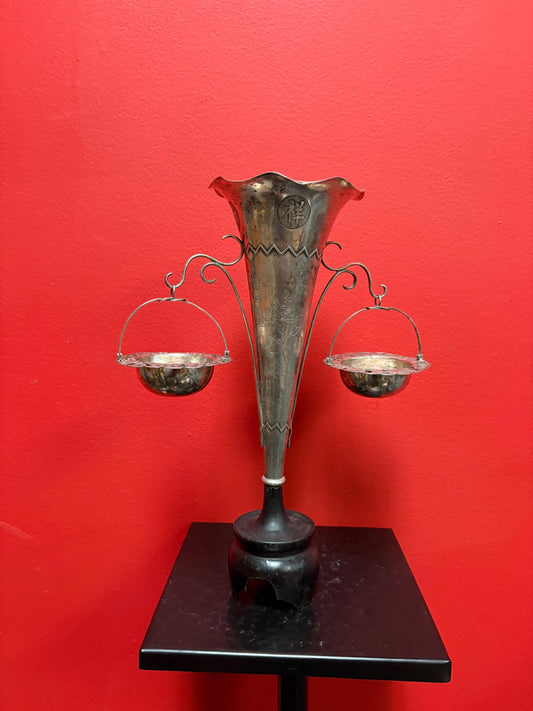 Beautiful 11 inch tall Chinese sterling silver antique vase with baskets  simple and stylish  great value -B