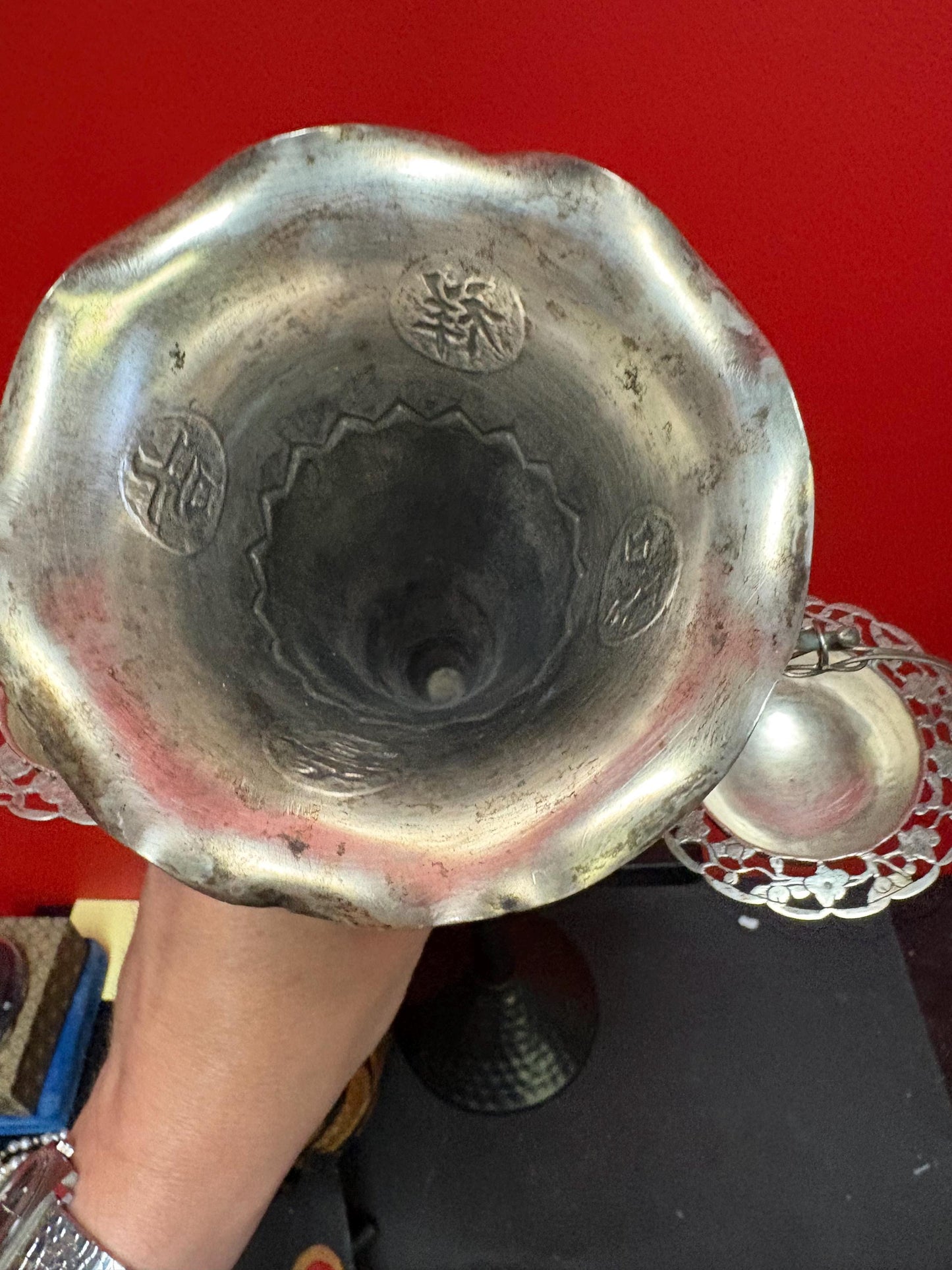 Beautiful 11 inch tall Chinese sterling silver antique vase with baskets  simple and stylish  great value -B