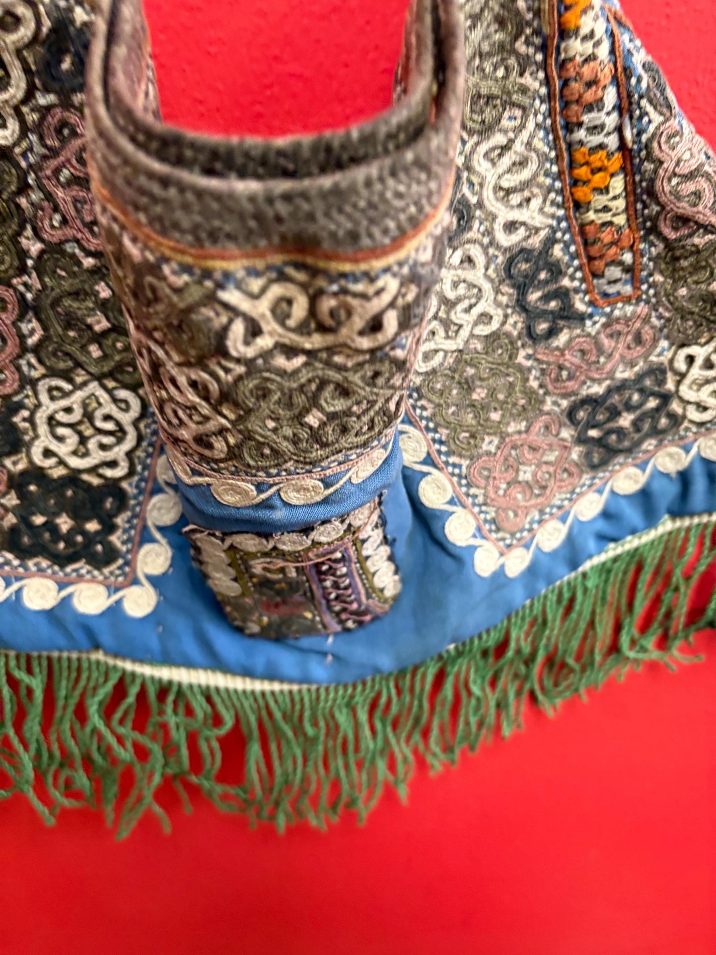 Beautiful antique  Indian or Nepalese  20x 14 inches fabric bag pretty good condition see photos  unique piece