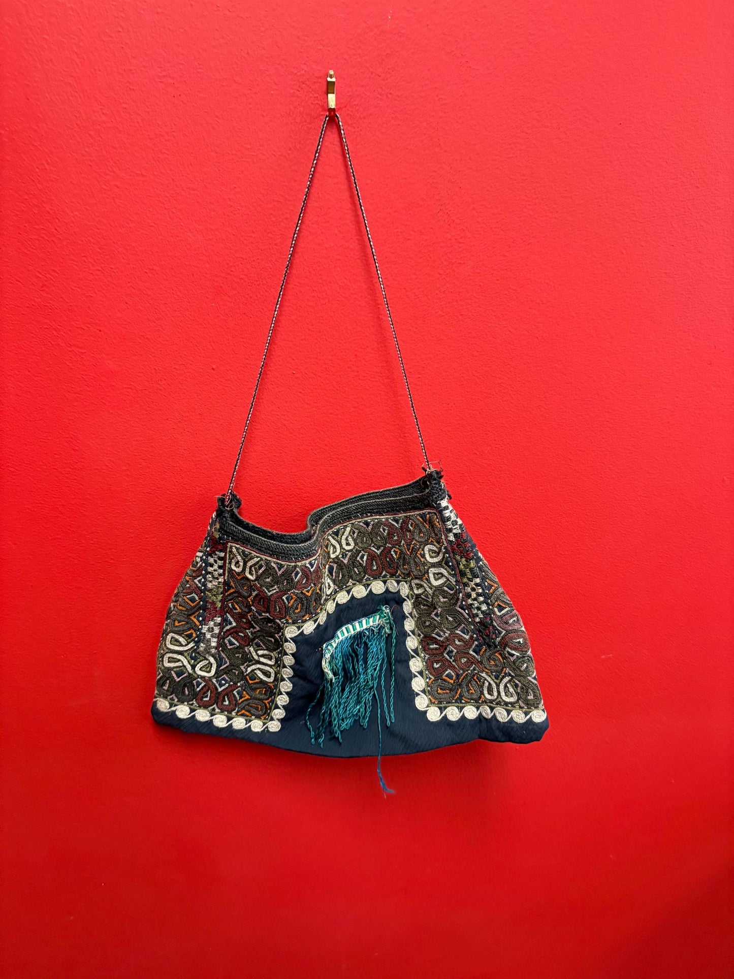 Beautiful Indian or Nepalese  19 x 13 fabric bag pretty good condition see photos  unique piece