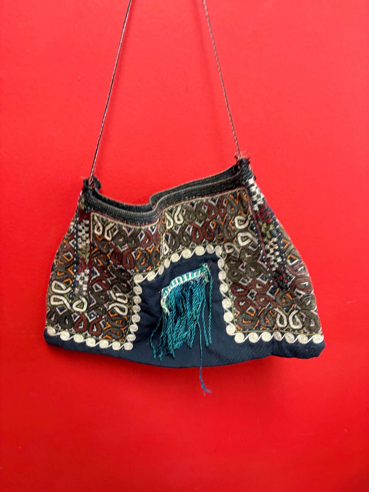 Beautiful Indian or Nepalese  19 x 13 fabric bag pretty good condition see photos  unique piece