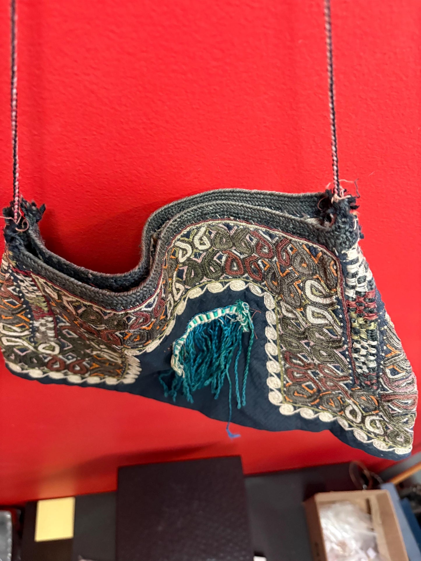 Beautiful Indian or Nepalese  19 x 13 fabric bag pretty good condition see photos  unique piece