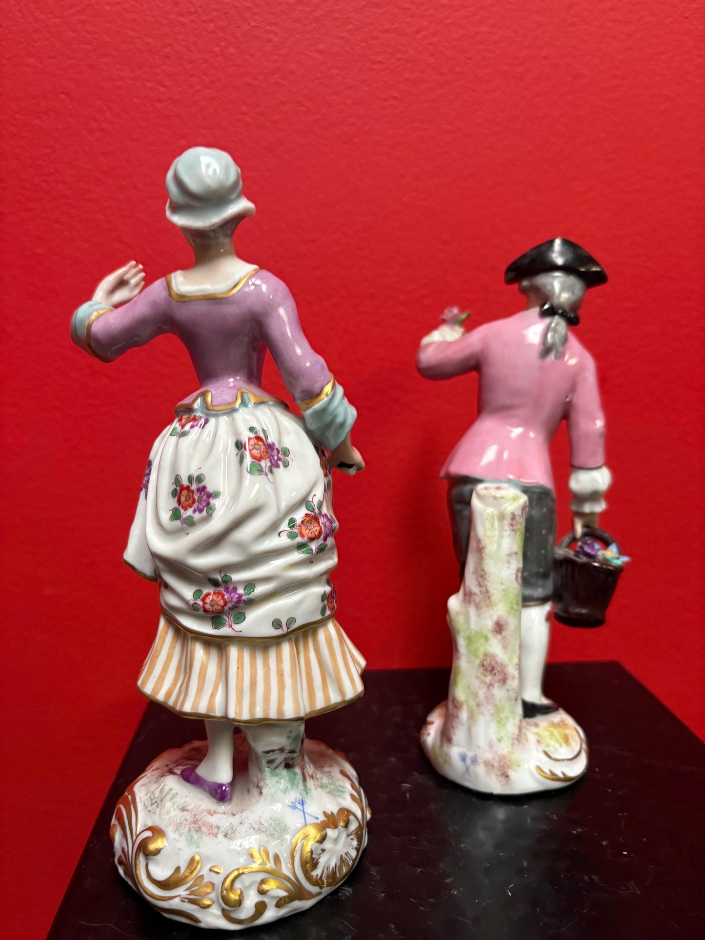 Pair of beautiful 6 and 7 inch French porcelain early 20th century statues in perfect condition - signed  wow.  B