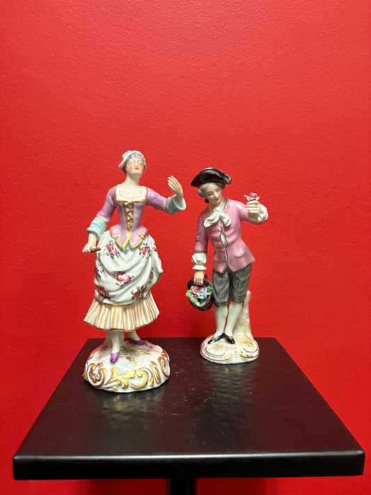Pair of beautiful 6 and 7 inch French porcelain early 20th century statues in perfect condition - signed  wow.  B