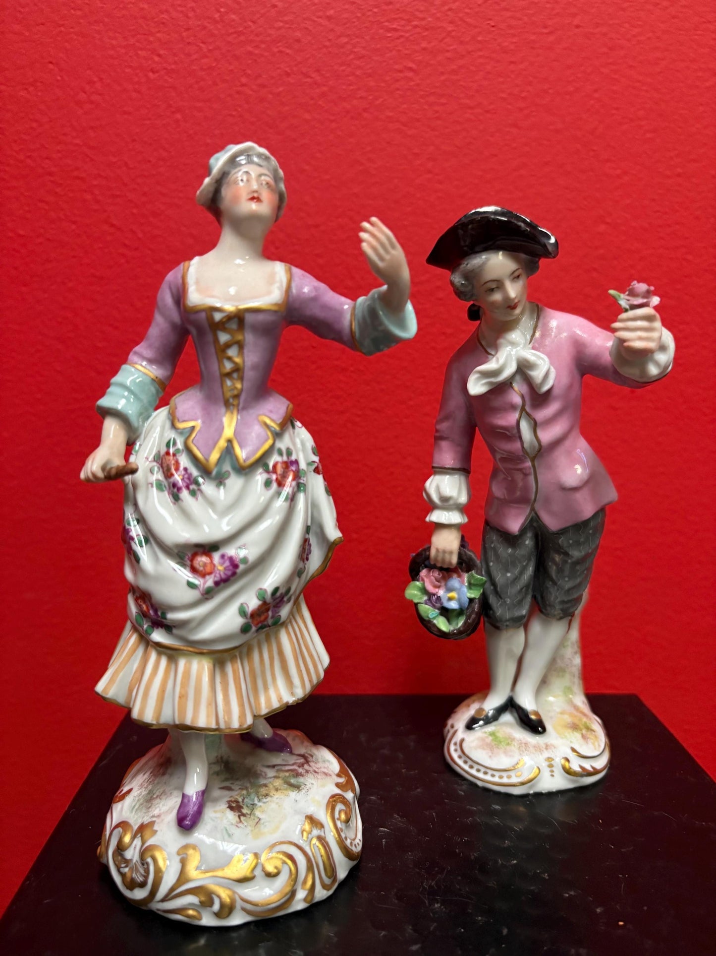 Pair of beautiful 6 and 7 inch French porcelain early 20th century statues in perfect condition - signed  wow.  B