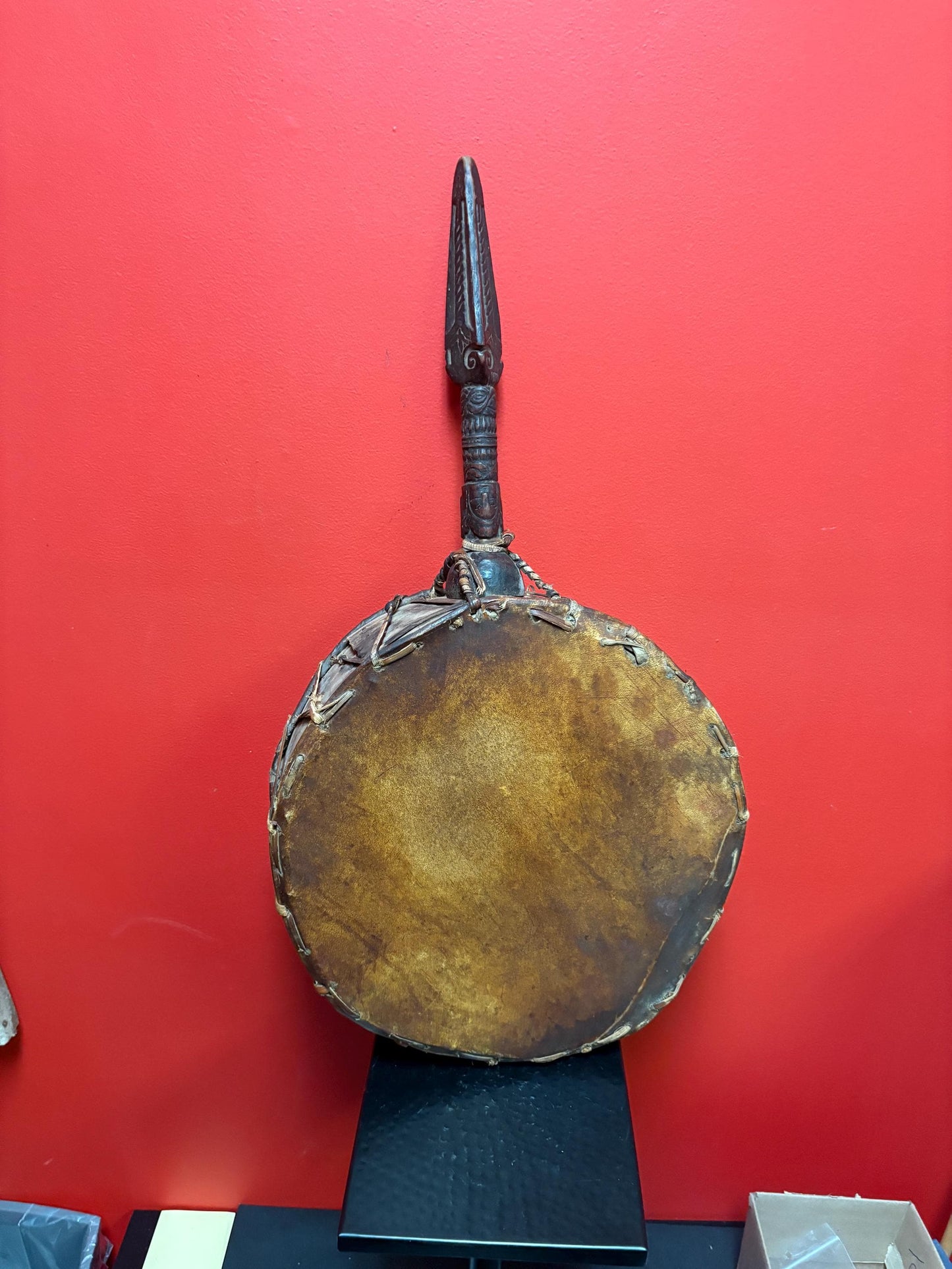 Fabulous 27 x 13 wide 19 century African ceremonial drum with great sound good condition and wonderful piece of African history