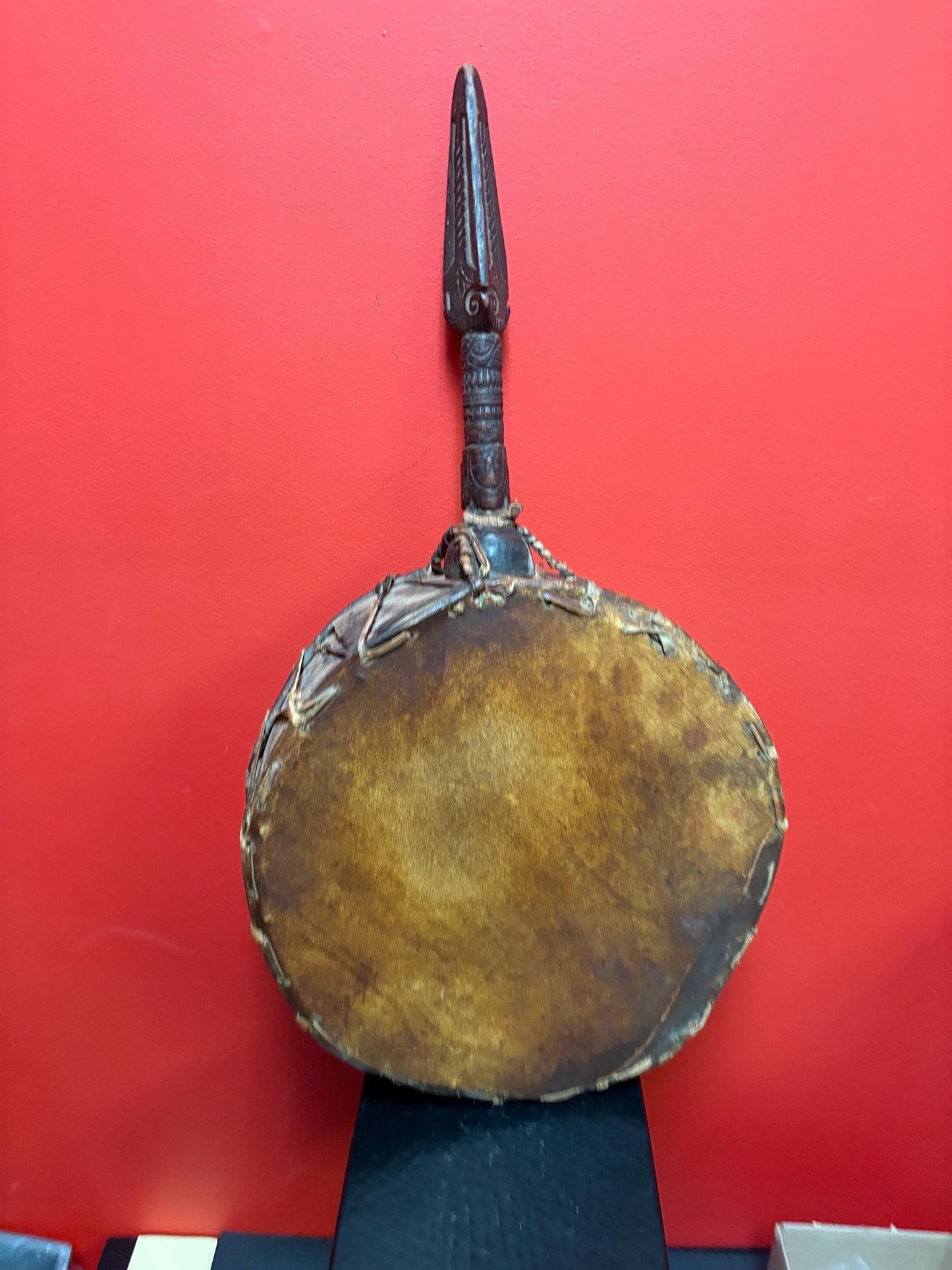Fabulous 27 x 13 wide 19 century African ceremonial drum with great sound good condition and wonderful piece of African history