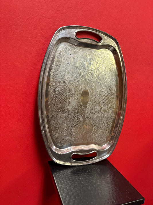 Beautiful antique English silver plated two handle tray - 16 x 11 wide lovely small size  great gift and great value