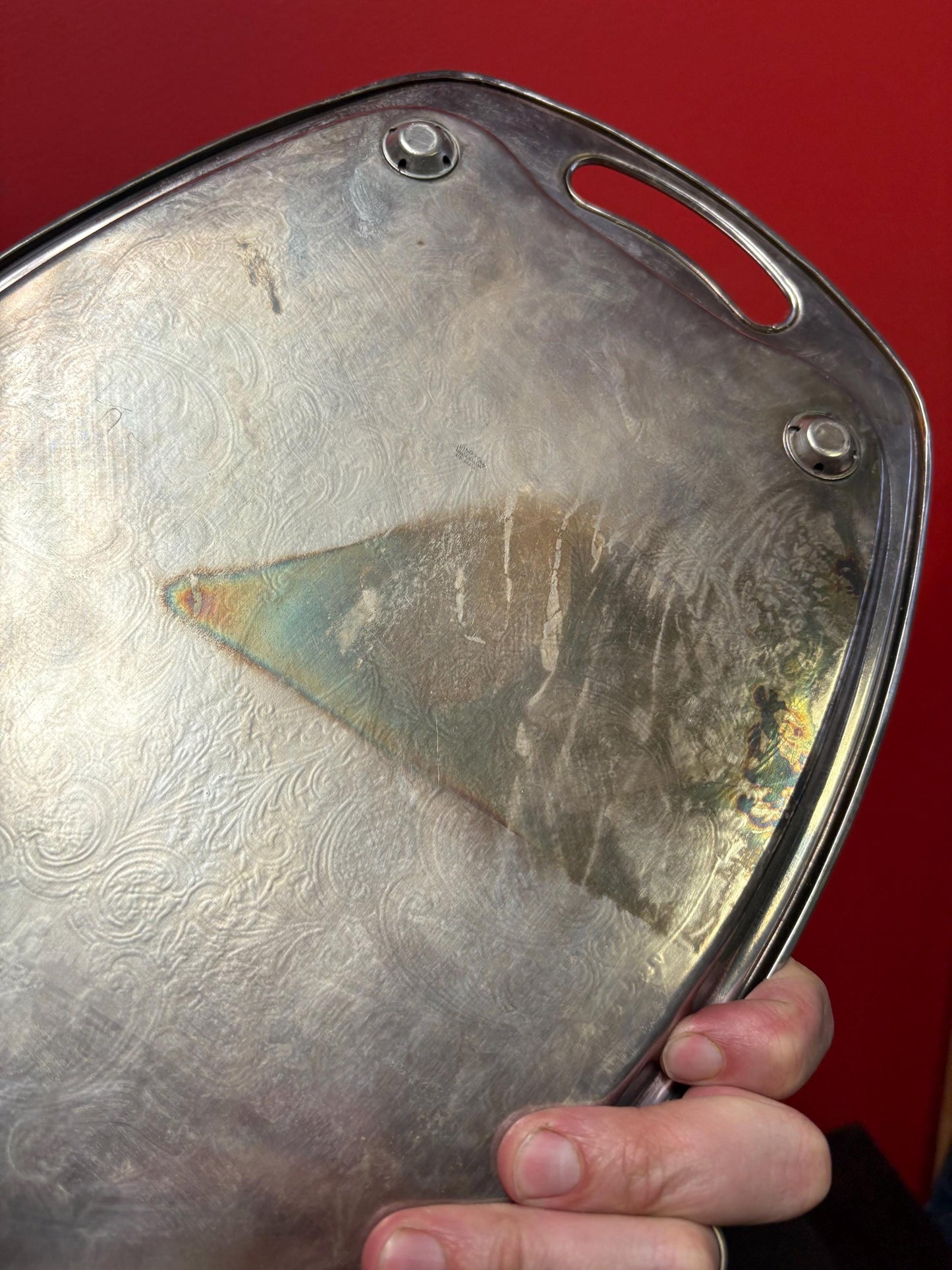 Beautiful antique English silver plated two handle tray - 16 x 11 wide lovely small size  great gift and great value