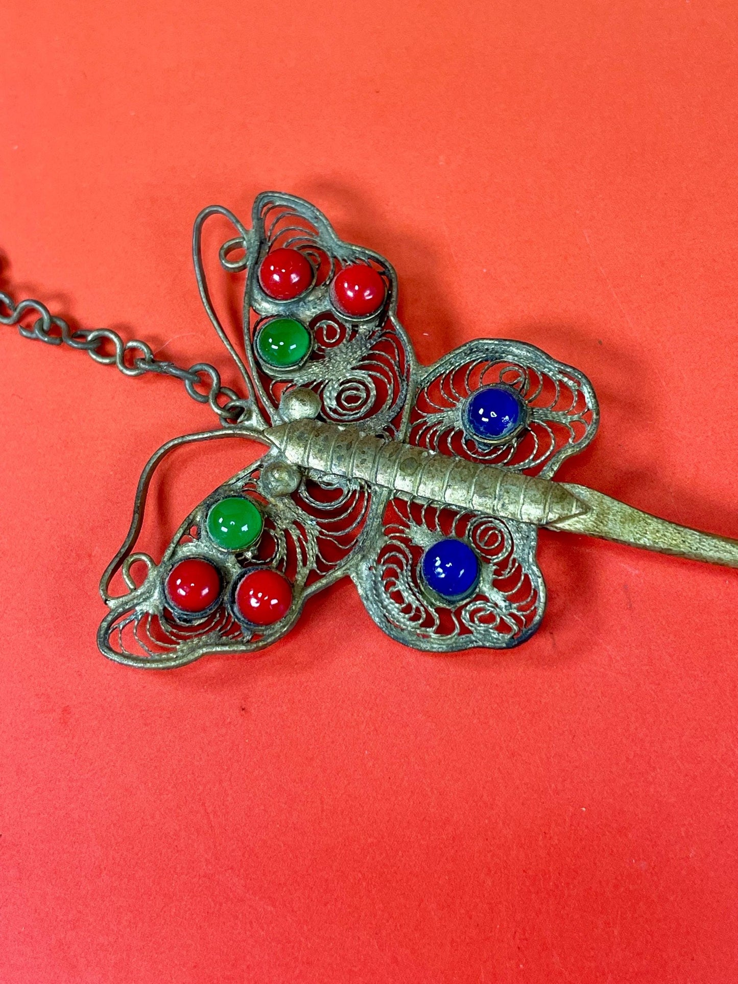 Antique Chinese Enamel Butterfly Hair Pin