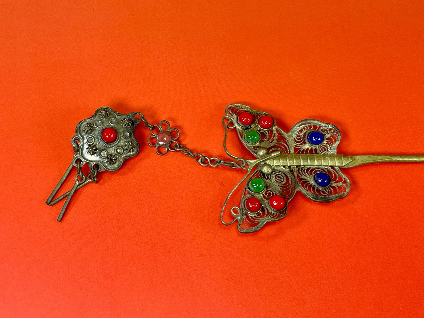 Antique Chinese Enamel Butterfly Hair Pin